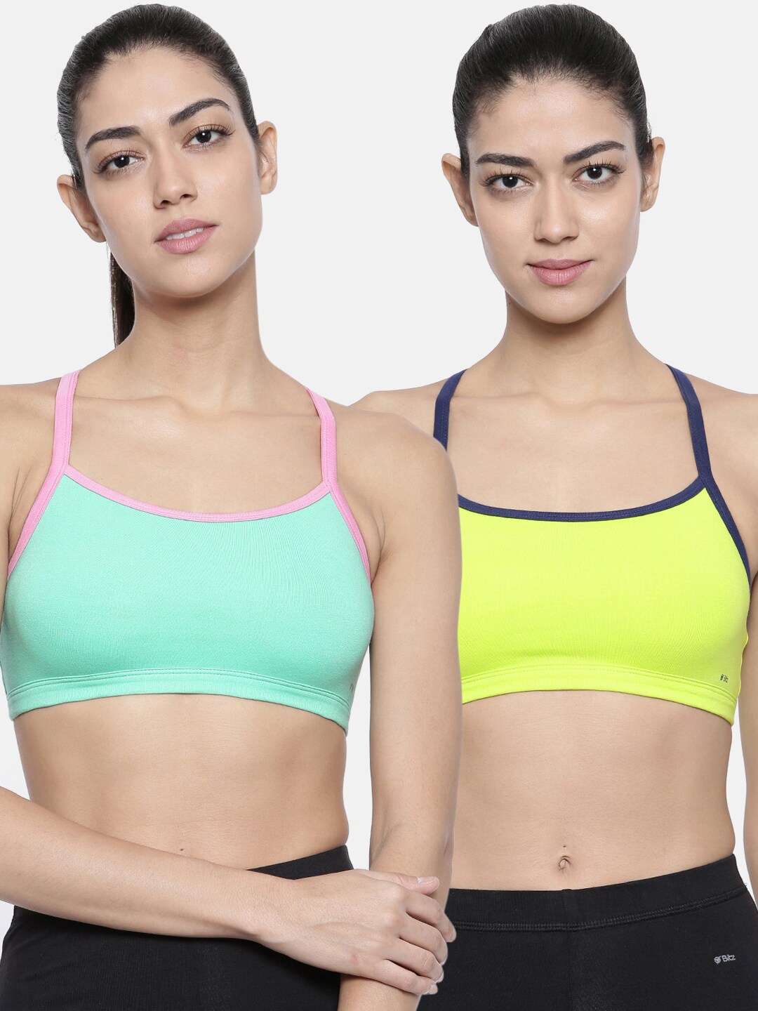 

Bitz Green & Blue Pack of 2 Cotton Solid Workout Bra