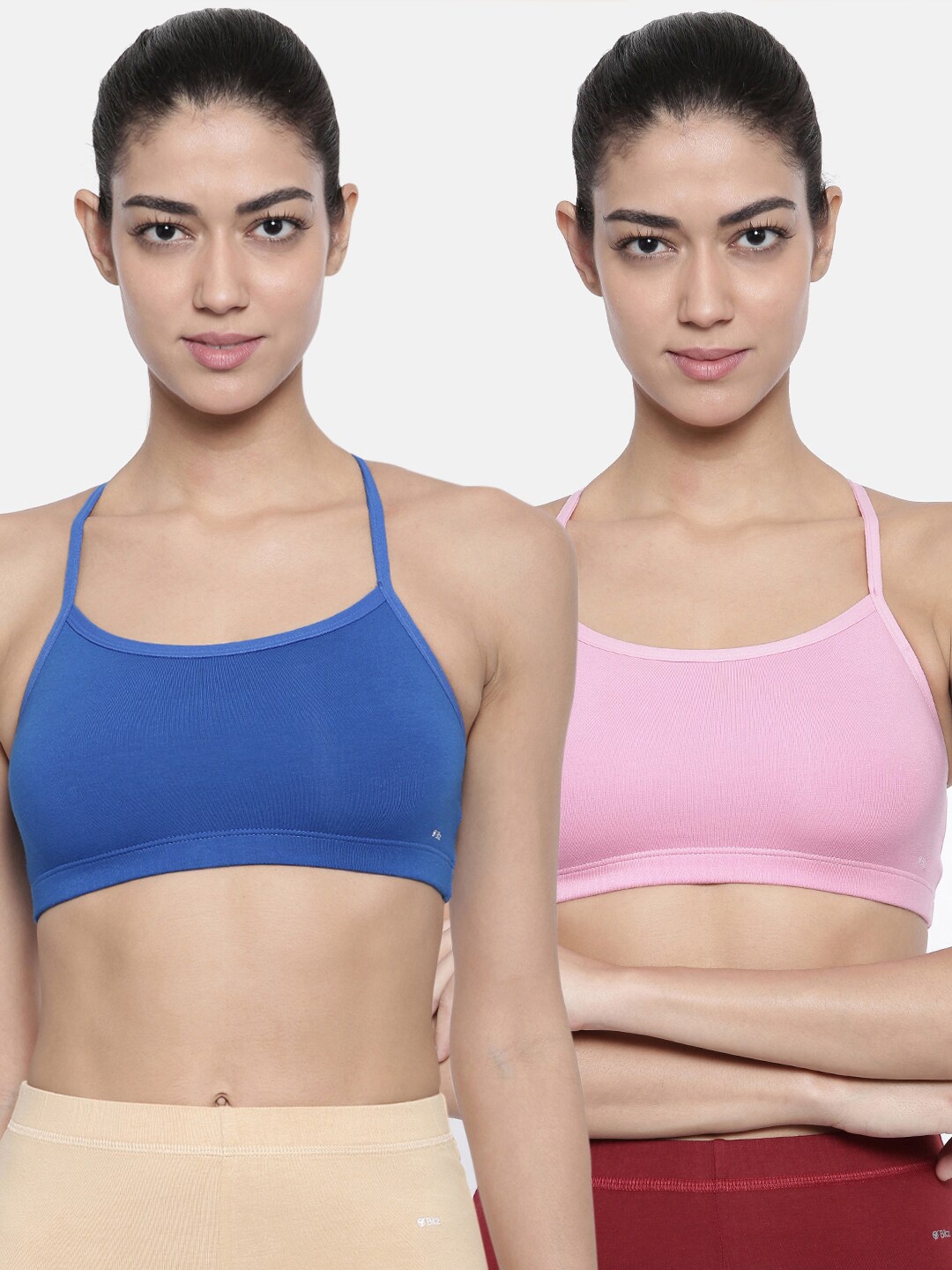 

Bitz Blue & Pink Pack of 2 Cotton Solid Workout Dry Fit Bra