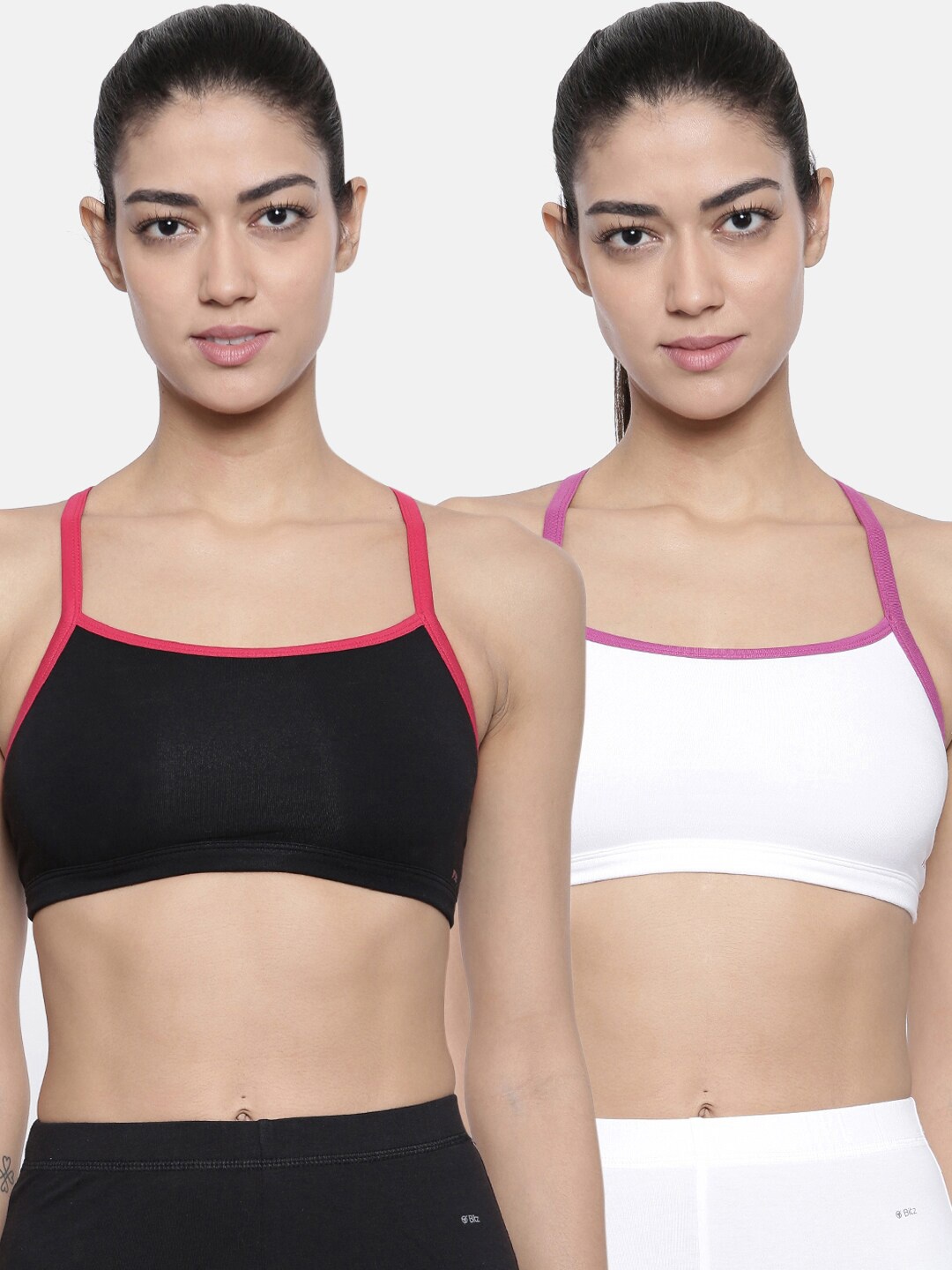 

Bitz Black & White Pack of 2 Cotton Solid Workout Bra