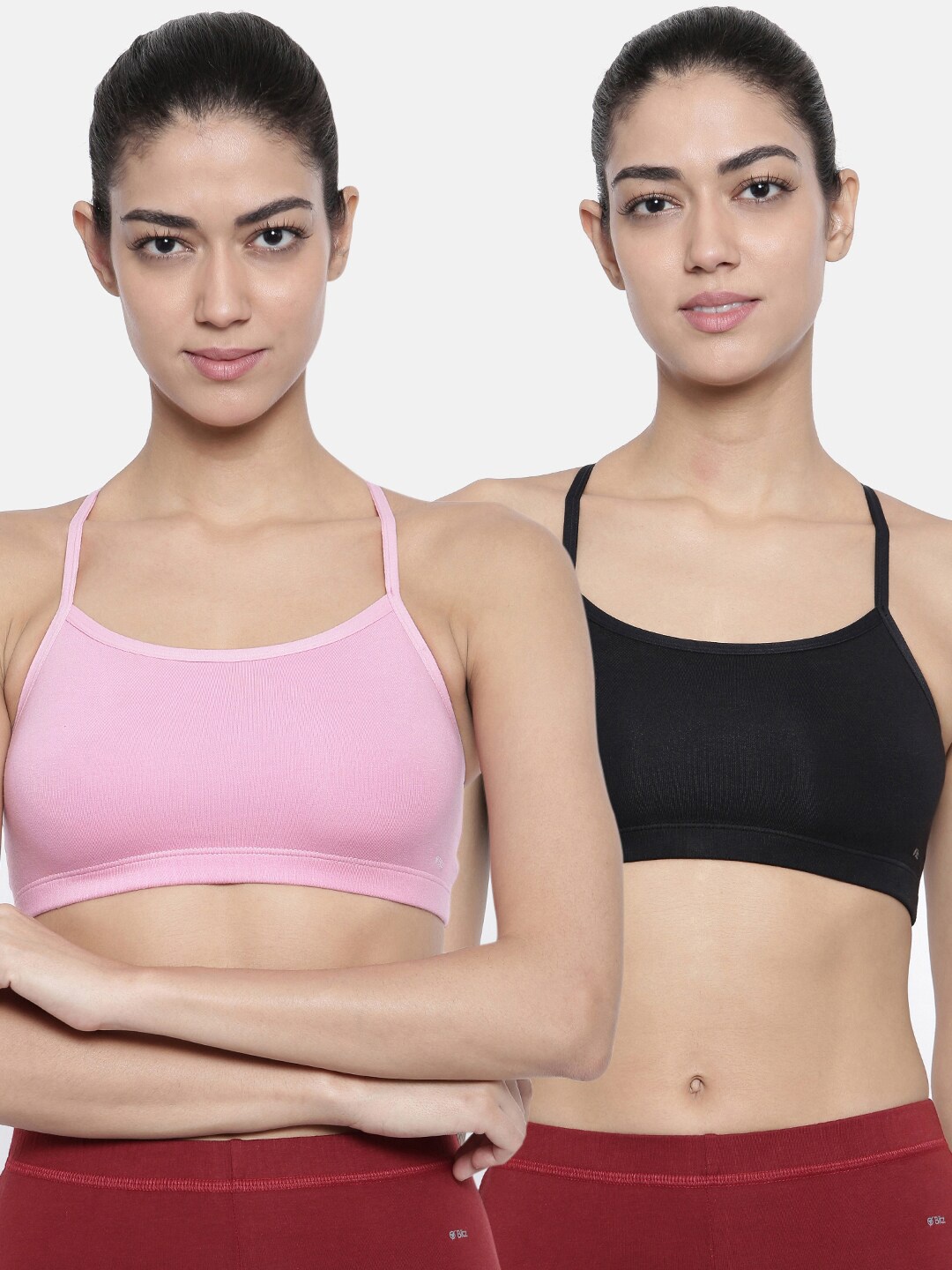 

Bitz Pink & Black Pack of 2 Cotton Solid Beginners Bra