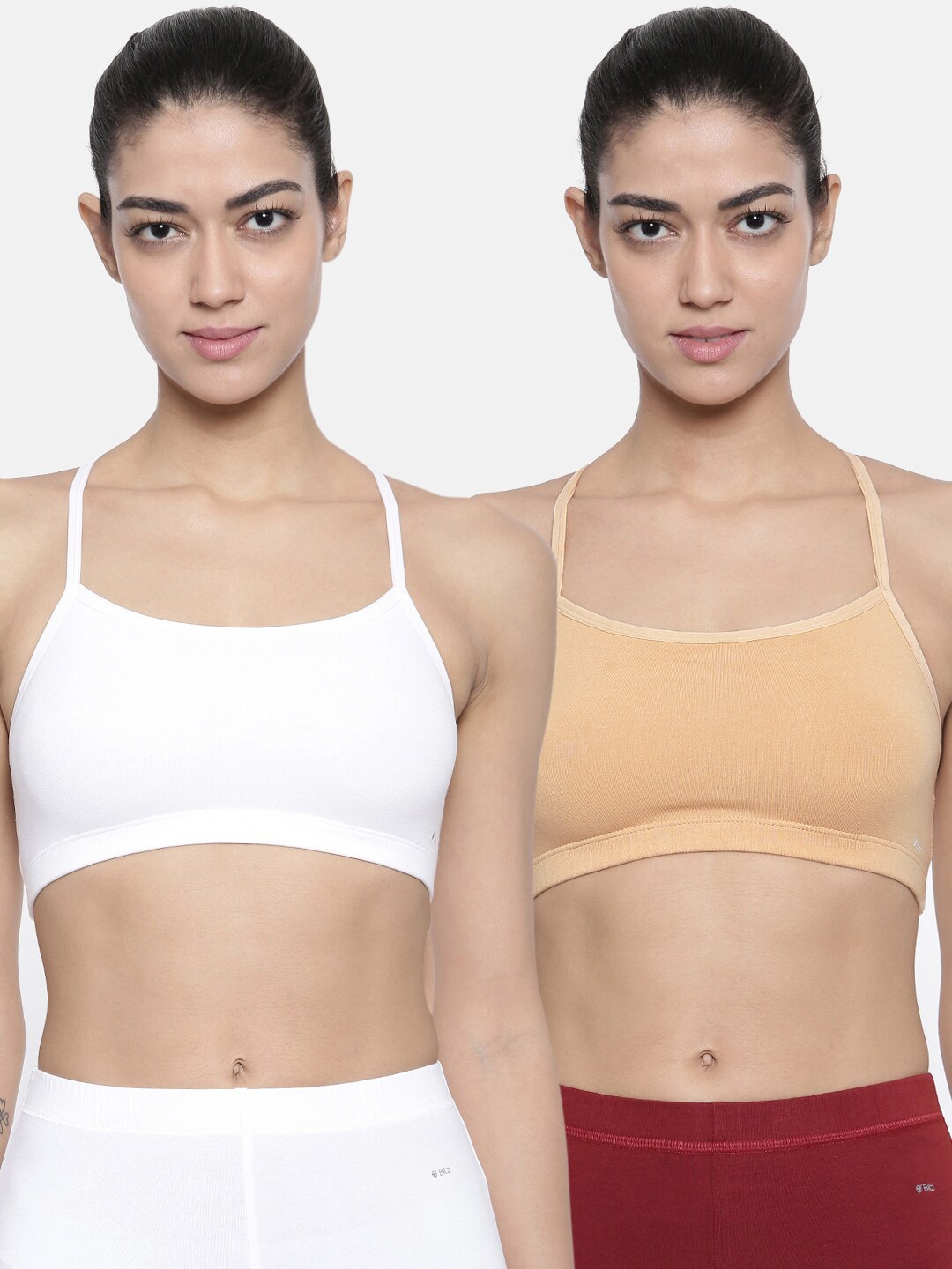 

Bitz White & Beige Pack of 2 Cotton Solid Beginners Bra