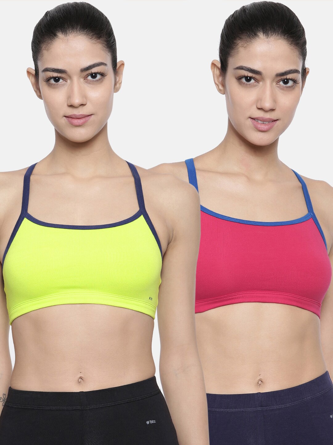 

Bitz Lime Green & Blue Pack of 2 Cotton Solid Workout Bra