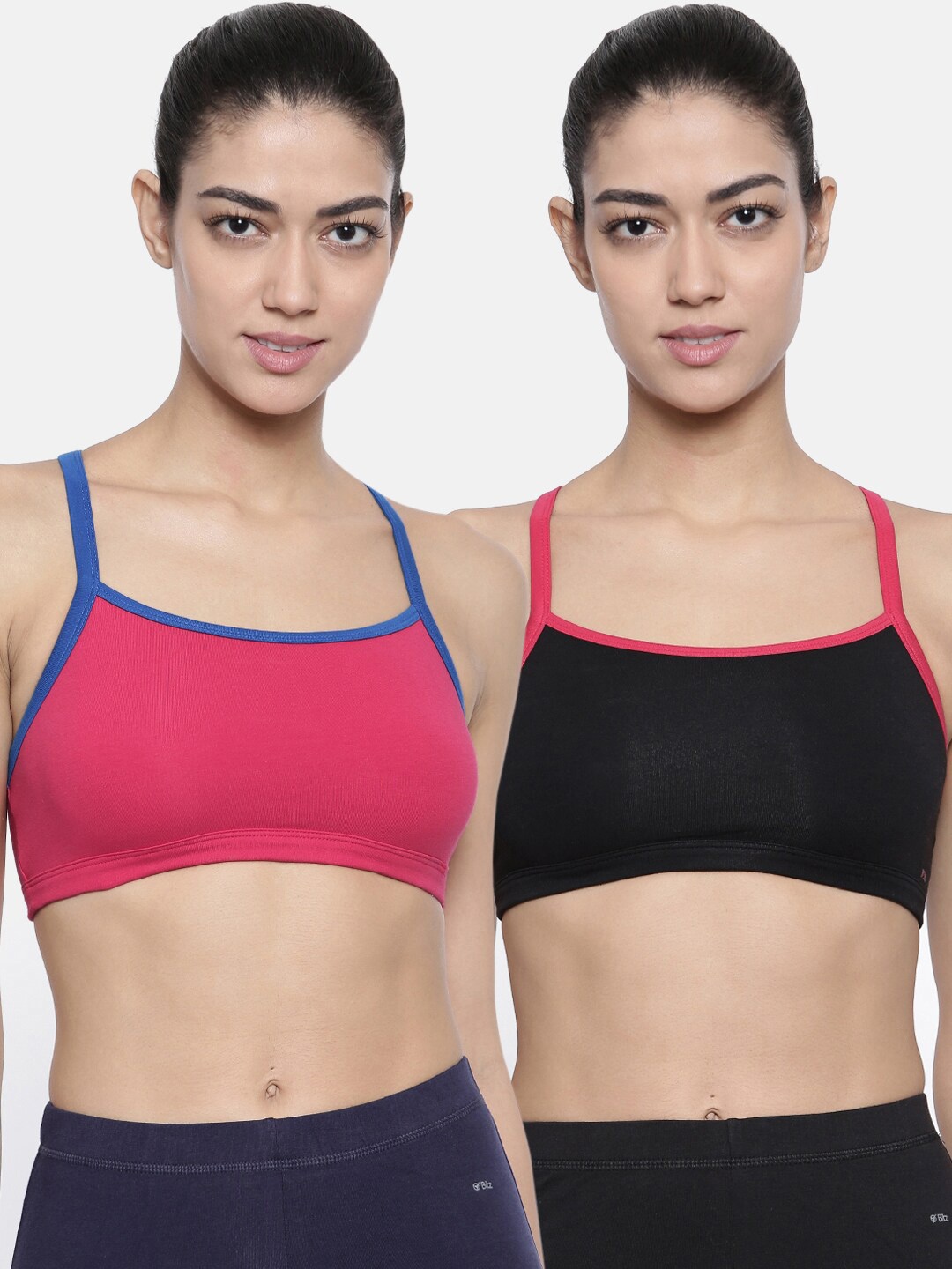

Bitz Black & Pink Pack of 2 Cotton Solid Workout Bra