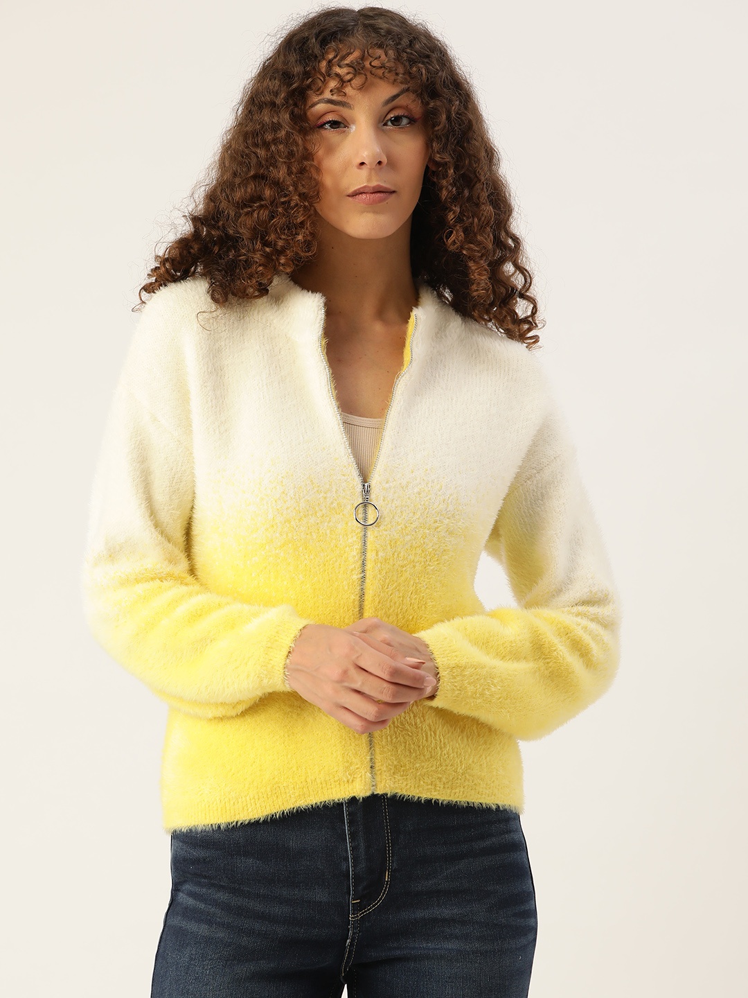 

Madame Women Yellow & White Ombre Cardigan