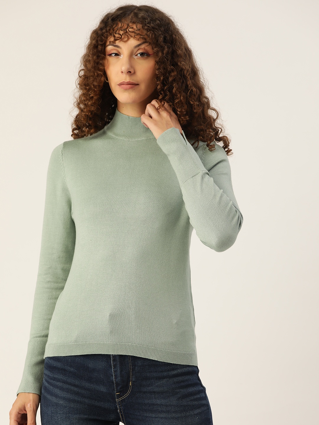 

Madame Women Green Solid Button Detail Pullover