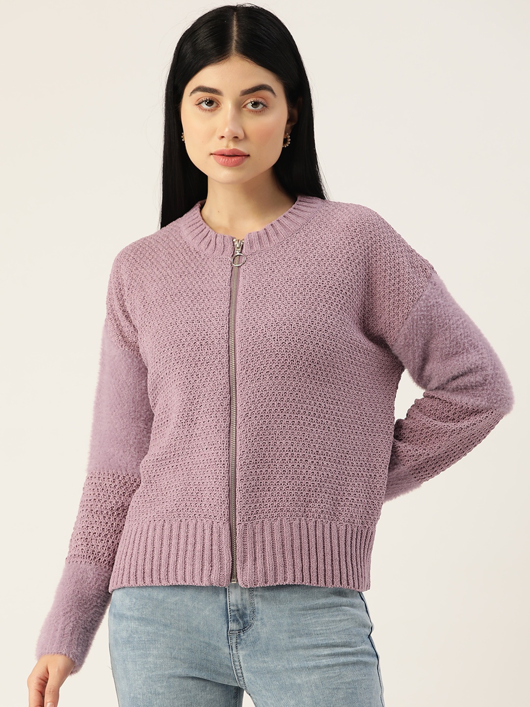 

Madame Women Mauve Cable Knit Cardigan