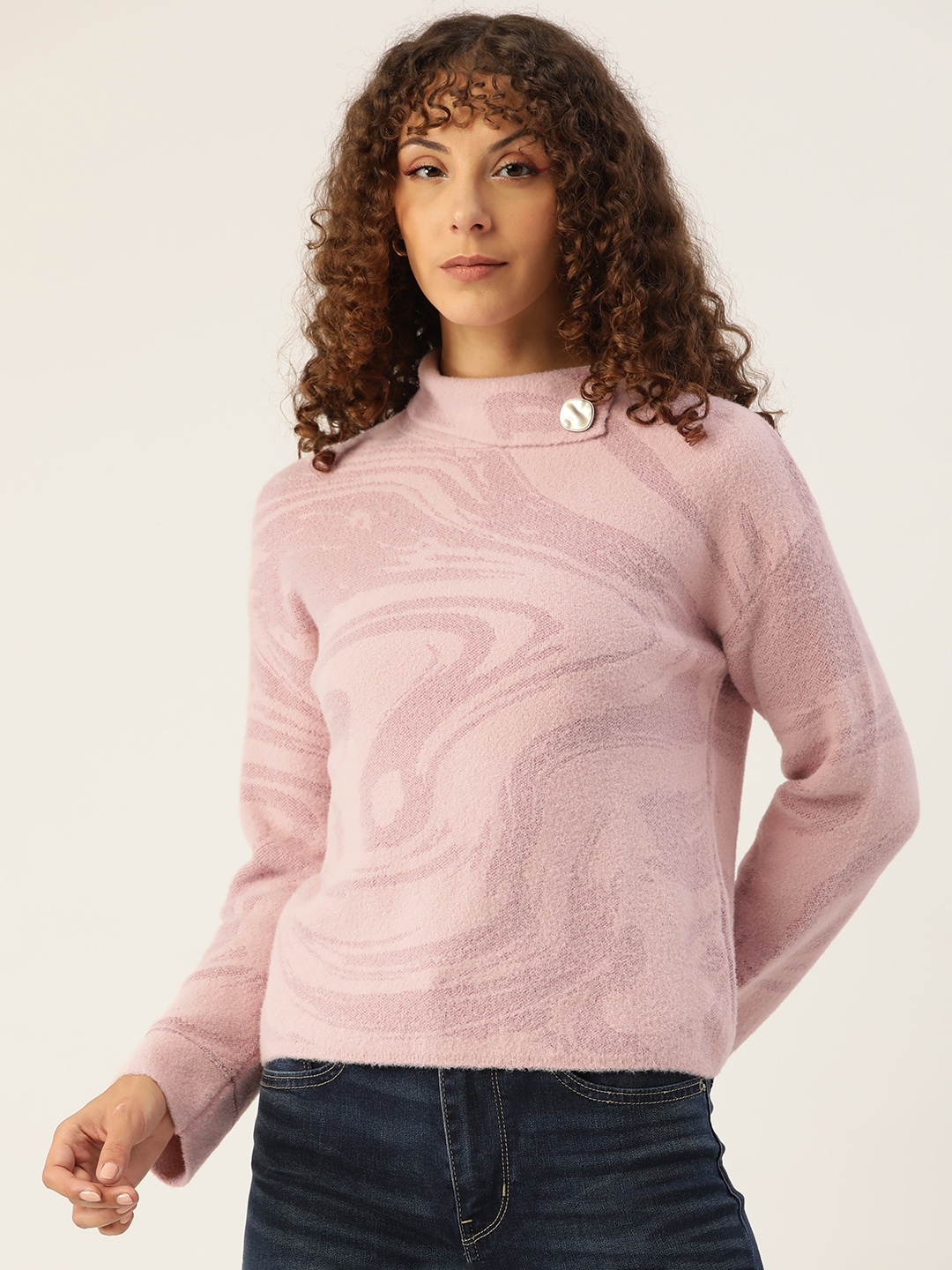 

Madame Women Pink Self Design Pullover