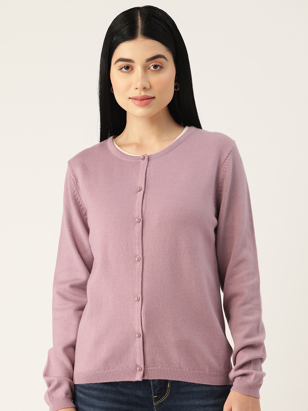 

Madame Women Mauve Solid Cardigan