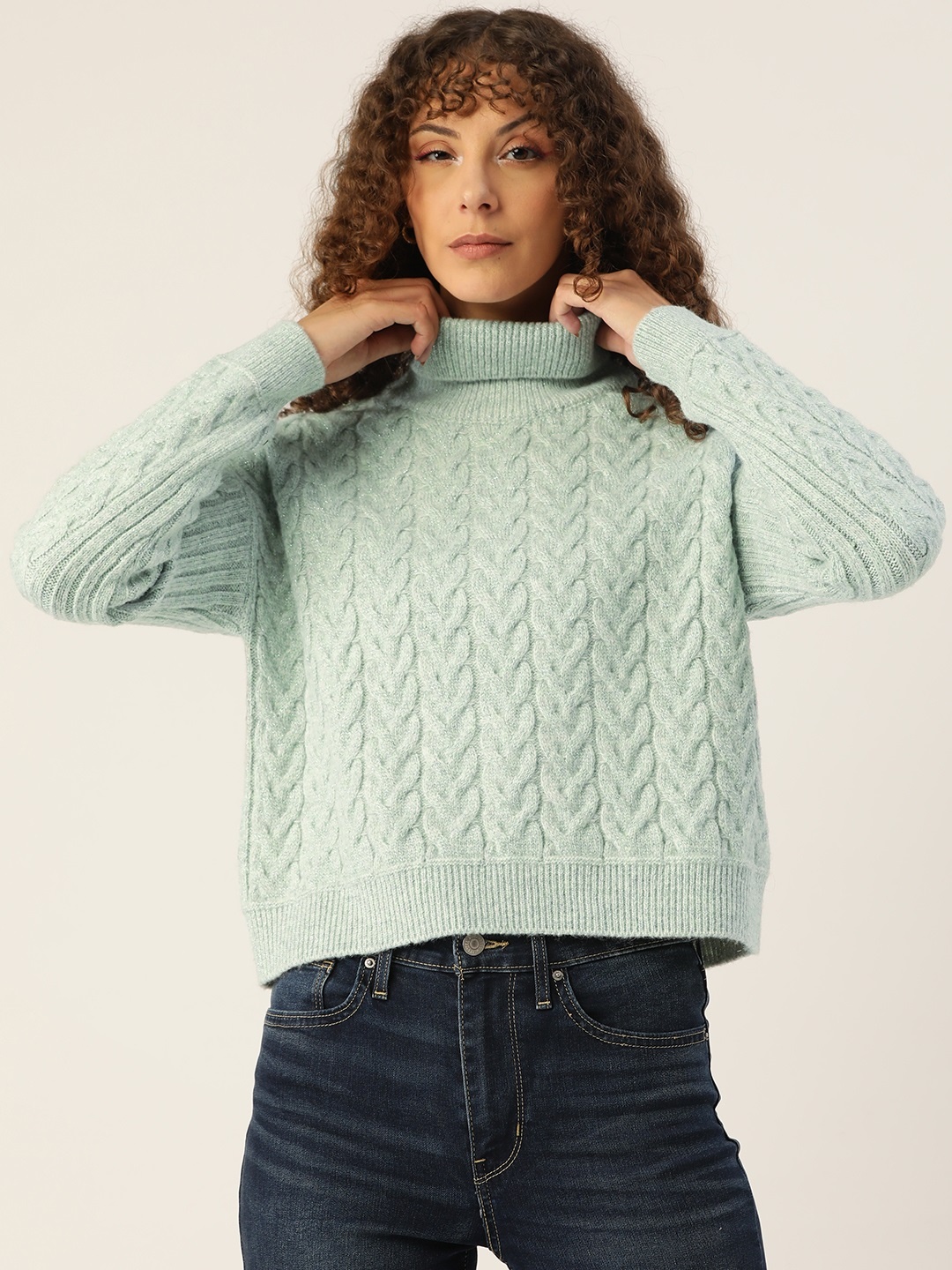 

Madame Women Green Cable Knit Pullover