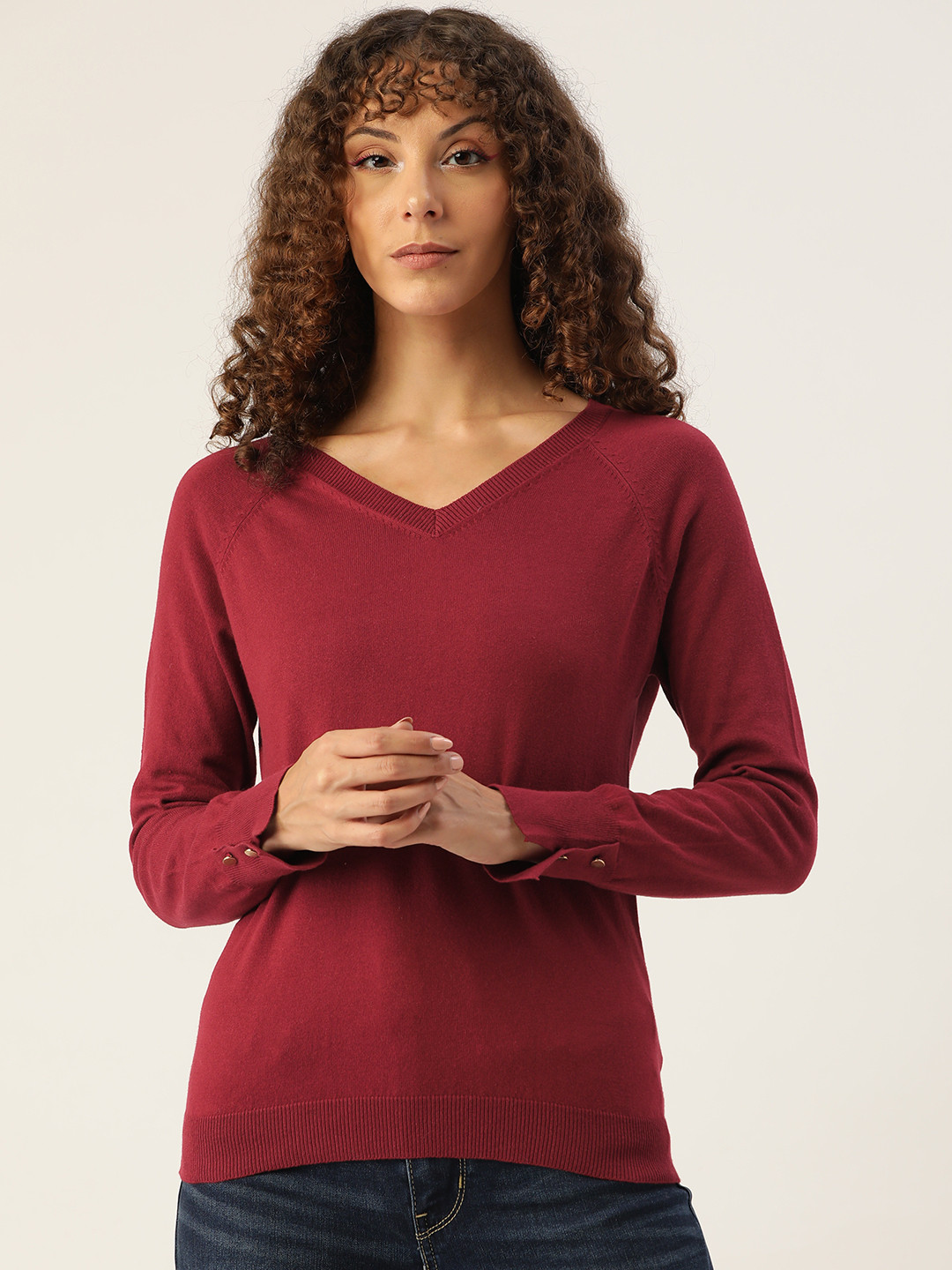 

Madame Women Maroon Solid Knitted Pullover