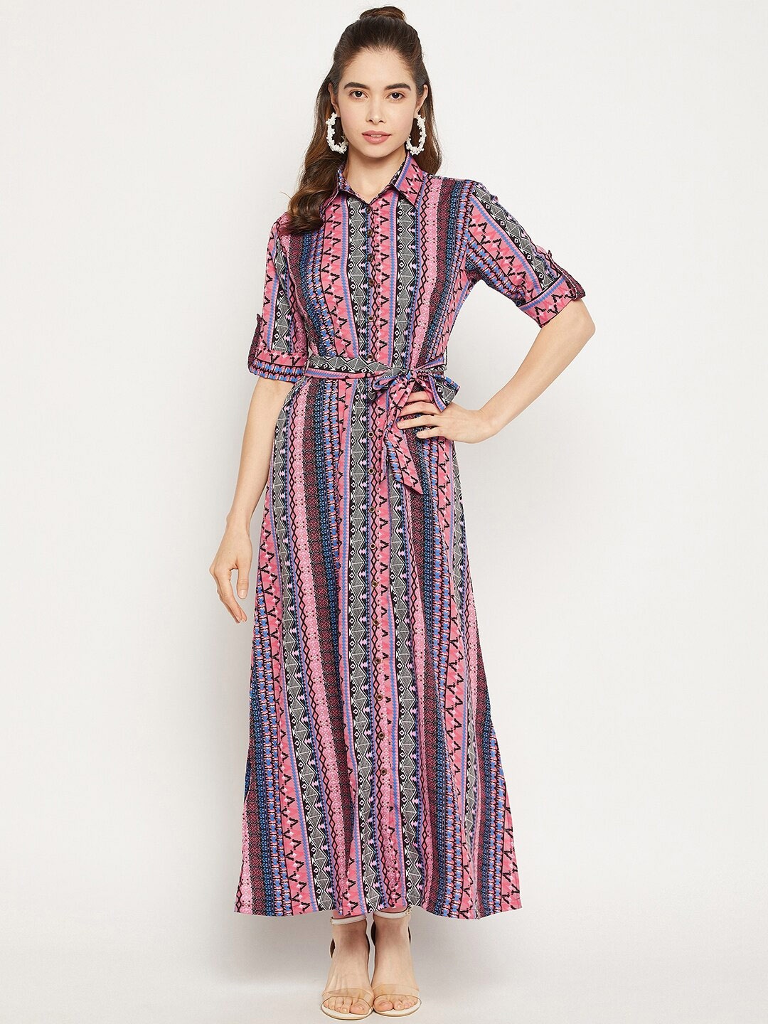 

Uptownie Lite Women Button Down Shirt Maxi Dress, Pink