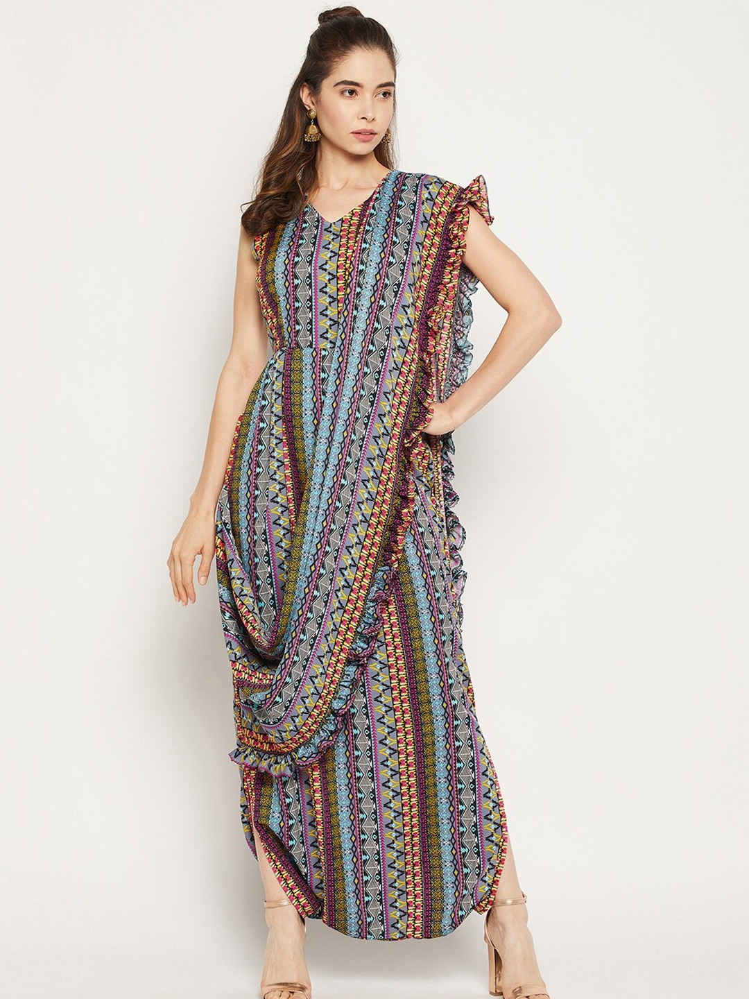 

Uptownie Lite Printed Basic Jumpsuit with Dupatta, Blue