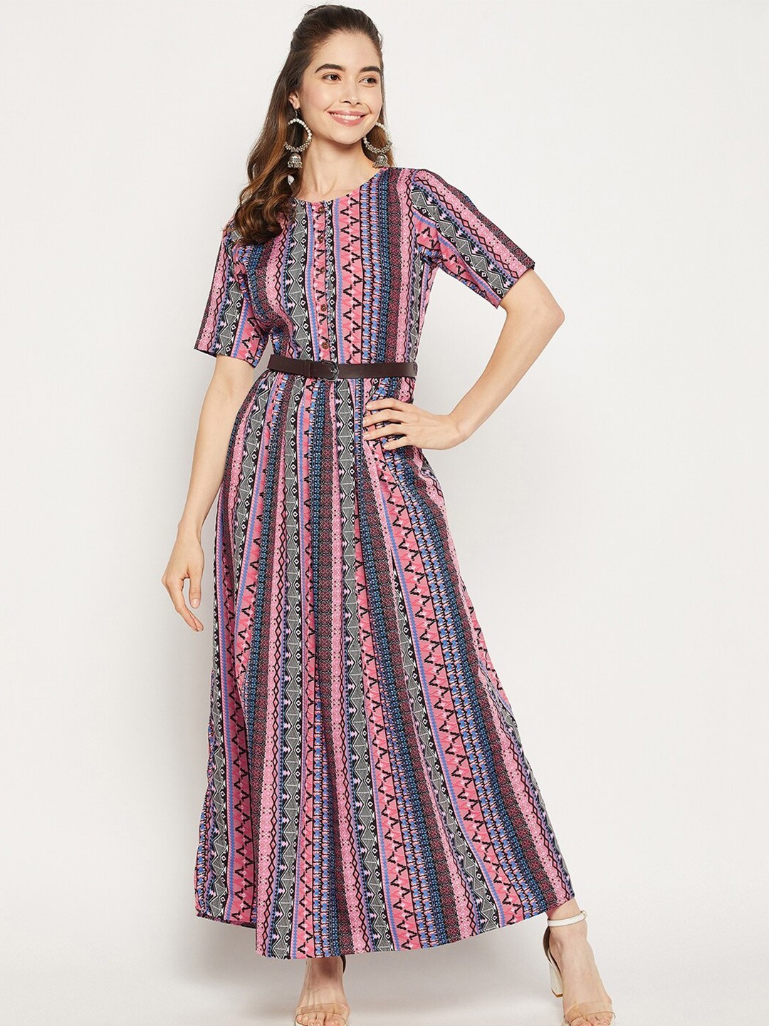 

Uptownie Lite Pink Tribal Crepe Maxi Maxi Dress