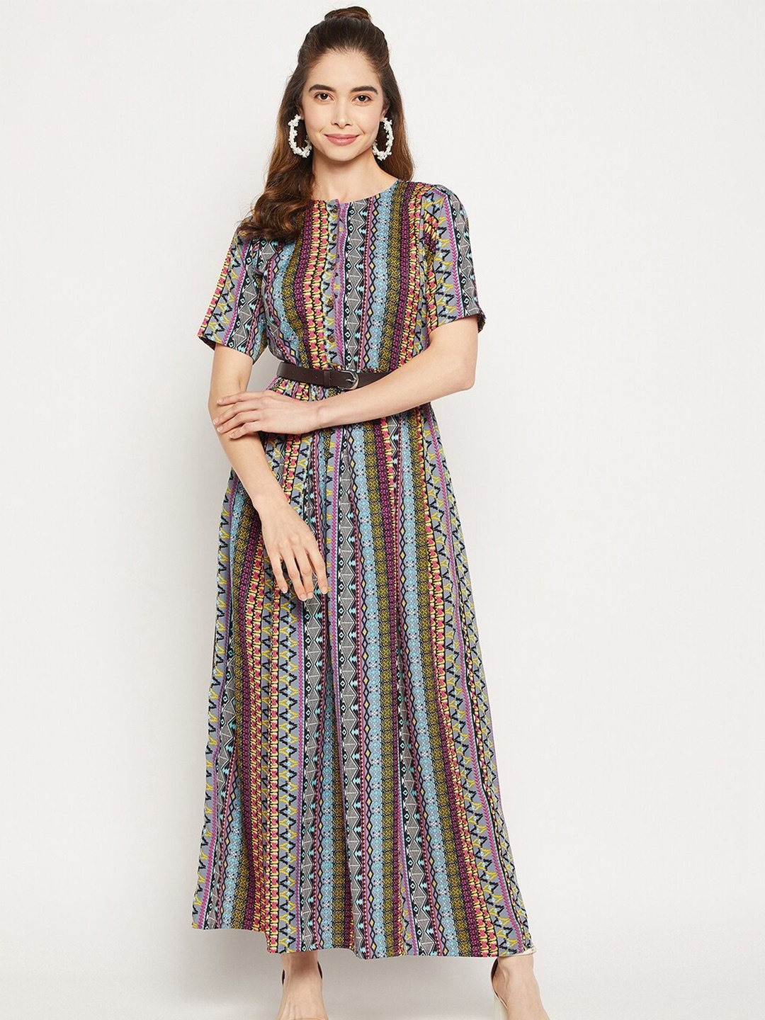 

Uptownie Lite Blue Tribal Crepe Maxi Maxi Dress