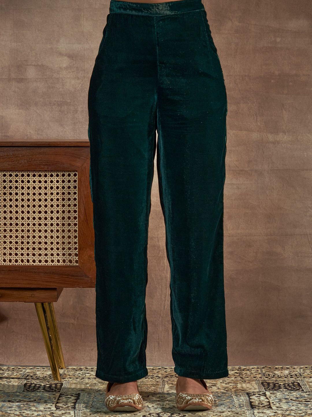 

Alaya By Stage3 Women Green Velvet Ethnic Palazzos