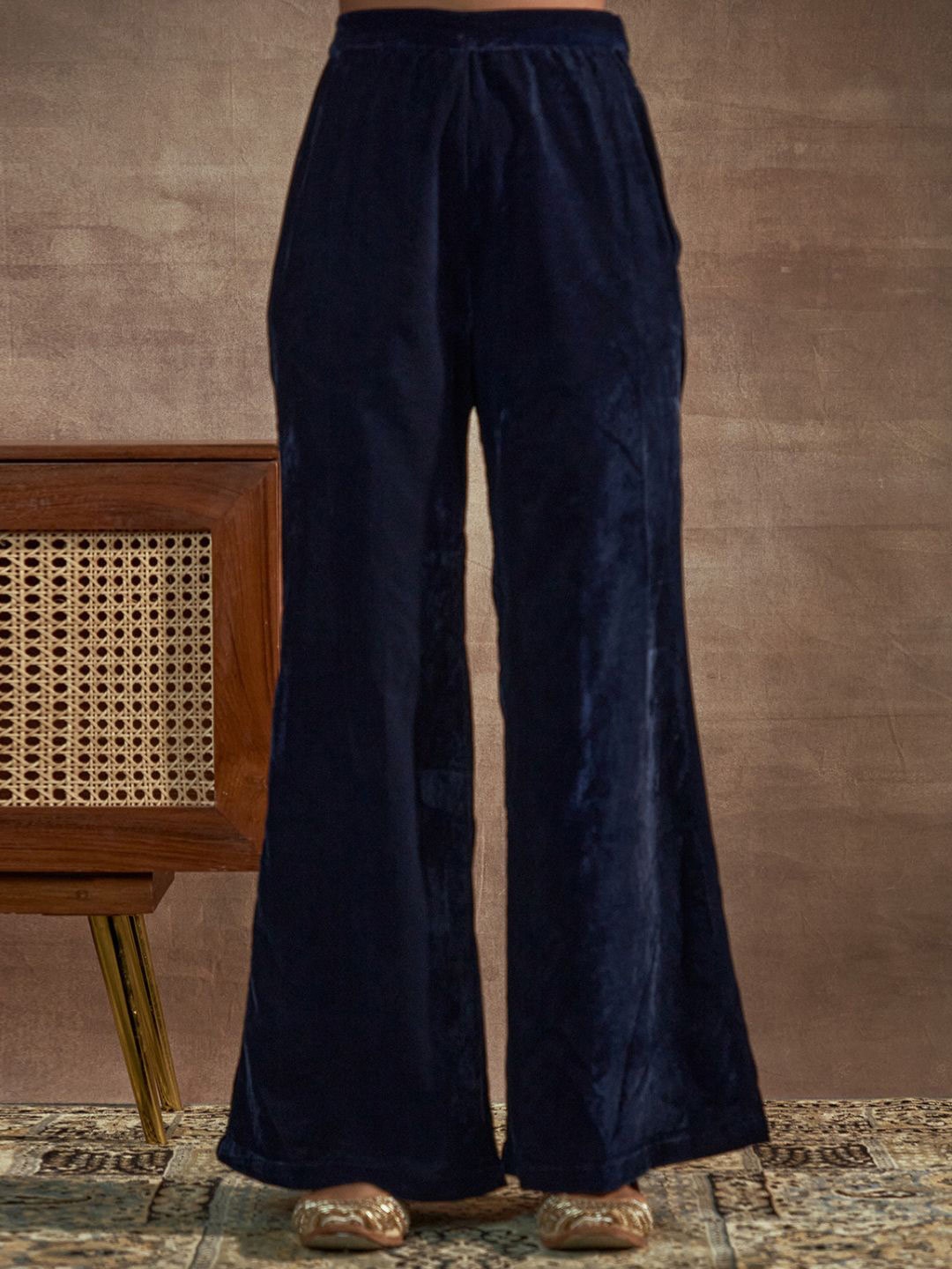 

Alaya By Stage3 Women Navy Blue Velvet Palazzos