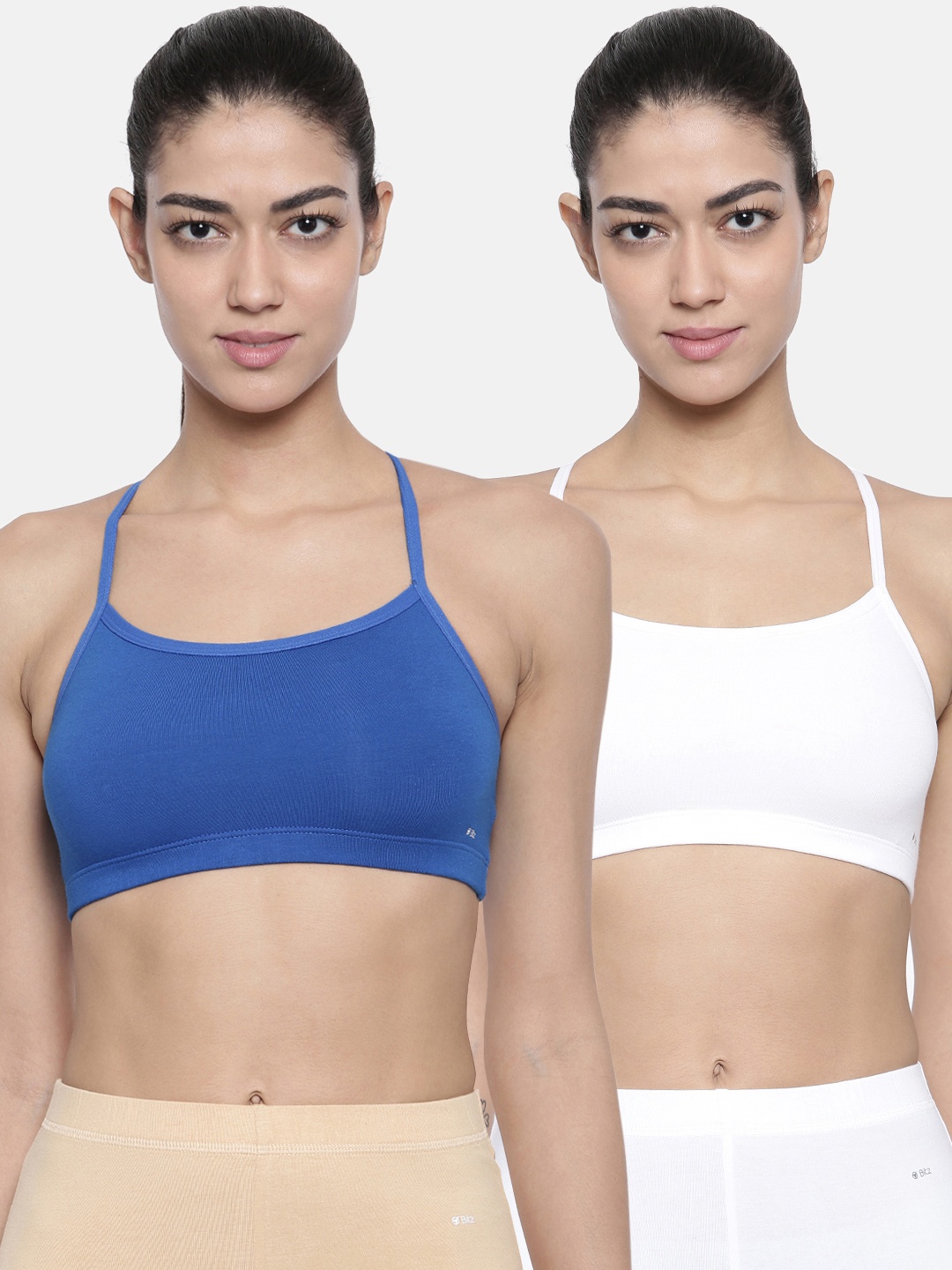 

Bitz Blue & White Pack of 2 Cotton Solid Workout Bra