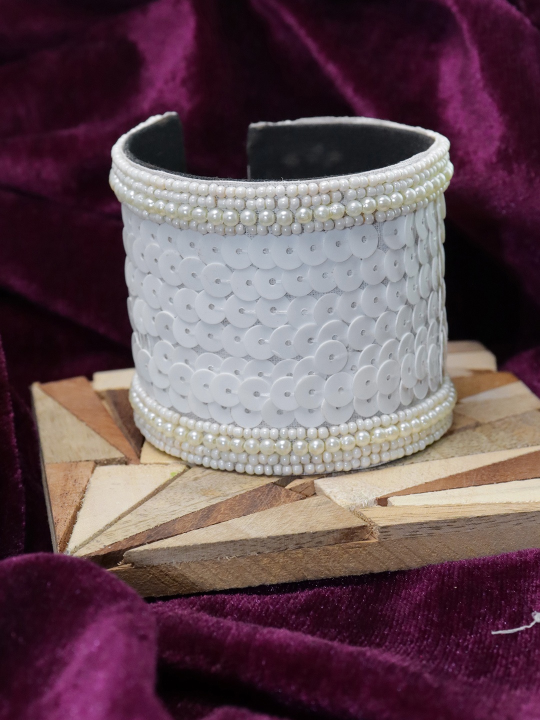 

Krelin Women White Pearls Cuff Bracelet