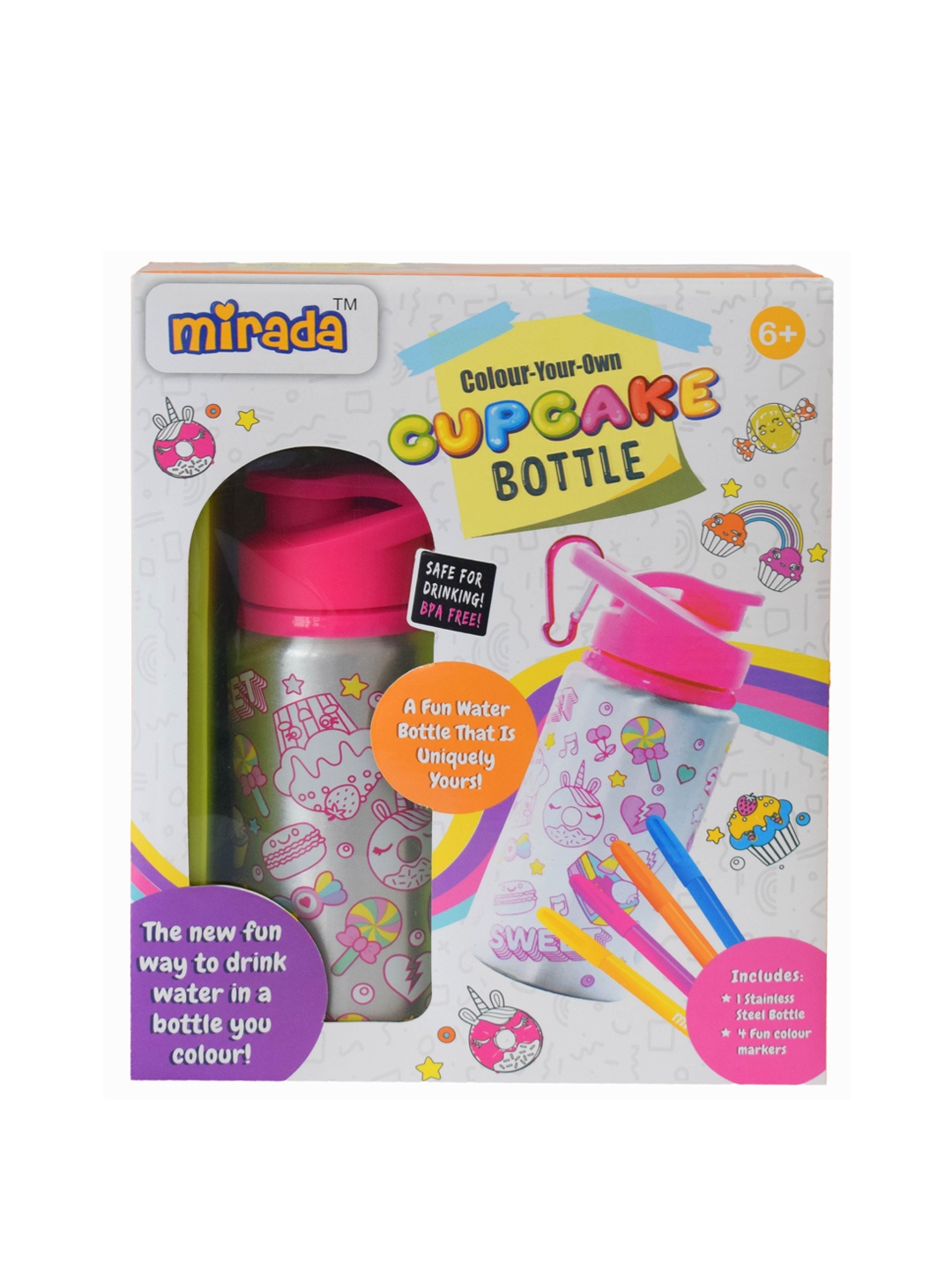 

Mirada Kids Pink & Off White Wooden Color Your Own Bottle Art and Craft