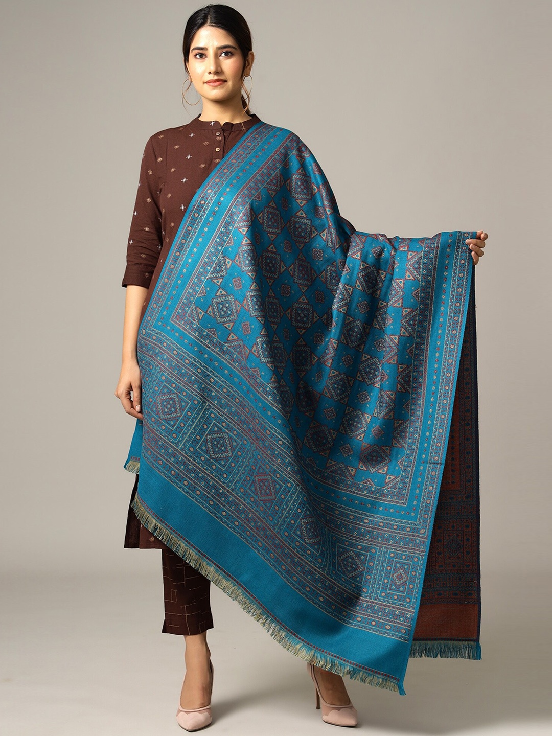 

HANDICRAFT PALACE Women Turquoise Blue Shawl