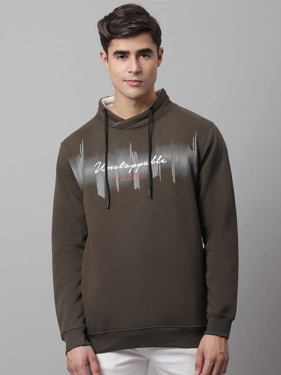 

Cantabil Men Olive Green Printed Fleece Sweatshirt