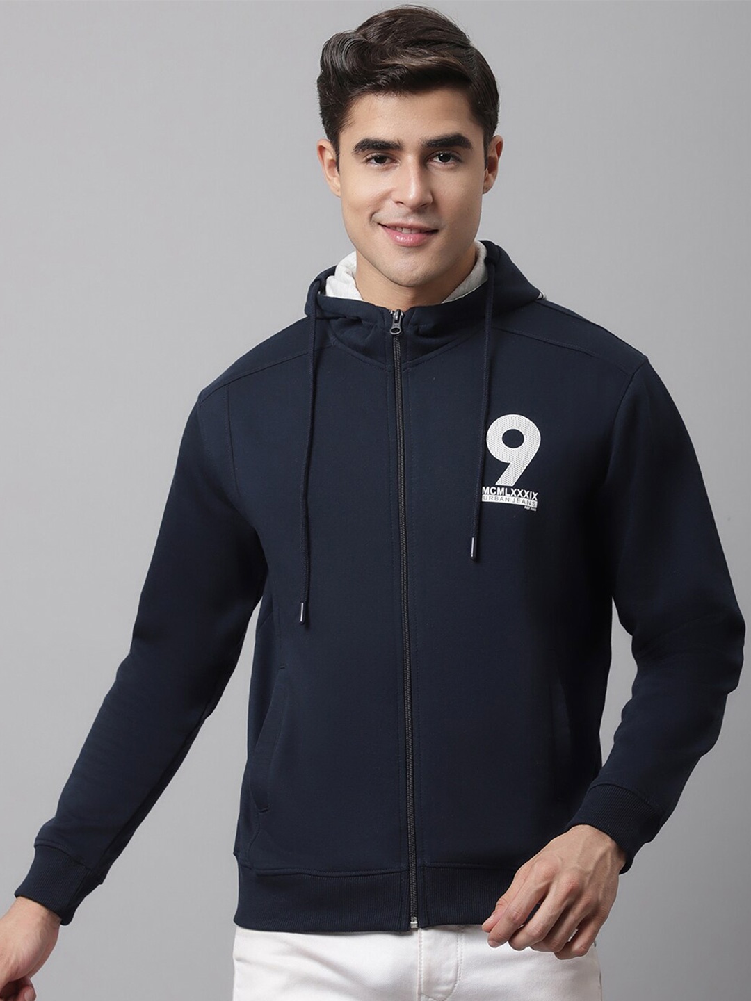 

Cantabil Men Navy Blue Hooded Fleece Sweatshirt