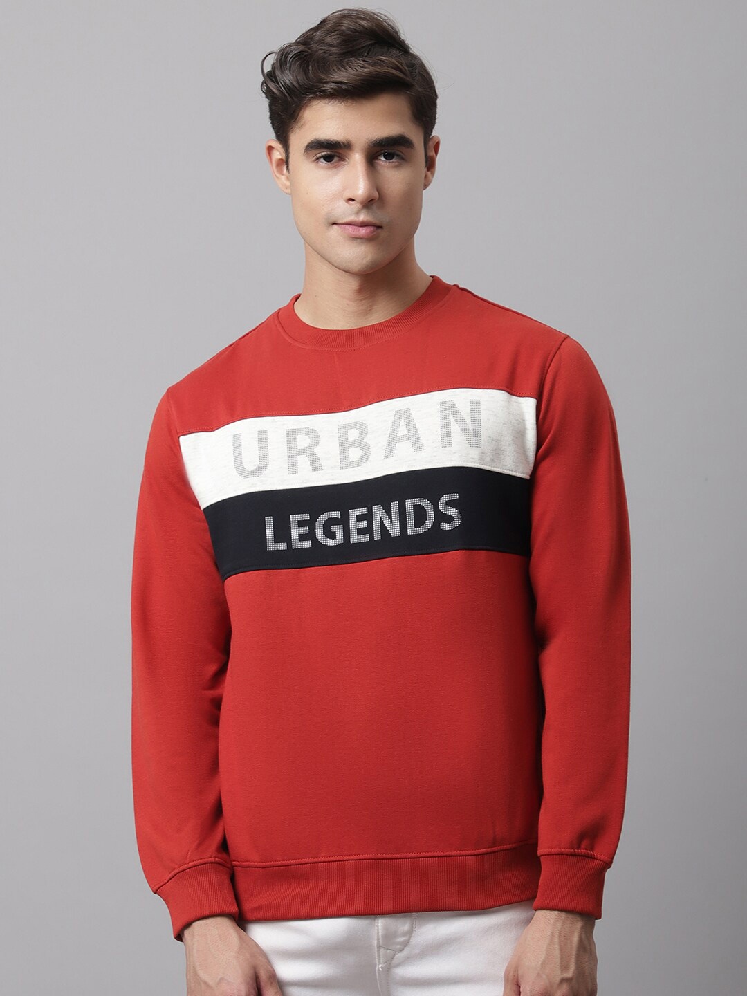 

Cantabil Men Rust Printed Fleece Sweatshirt