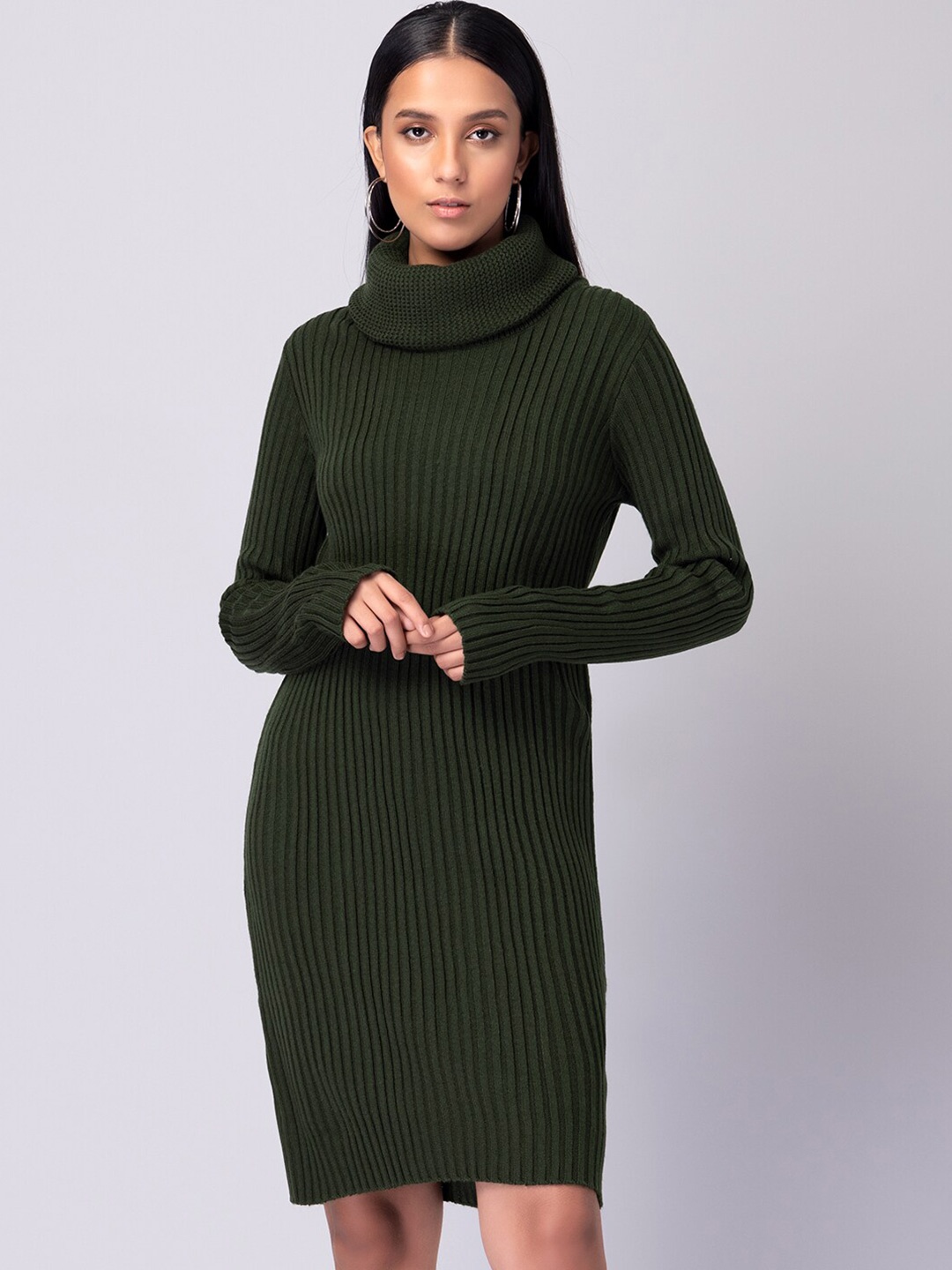 

FabAlley Green Striped Sweater Dress