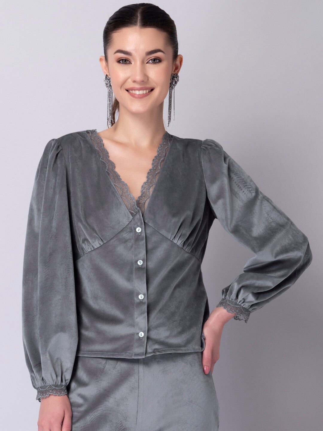 

FabAlley Women Grey Shirt Style Top