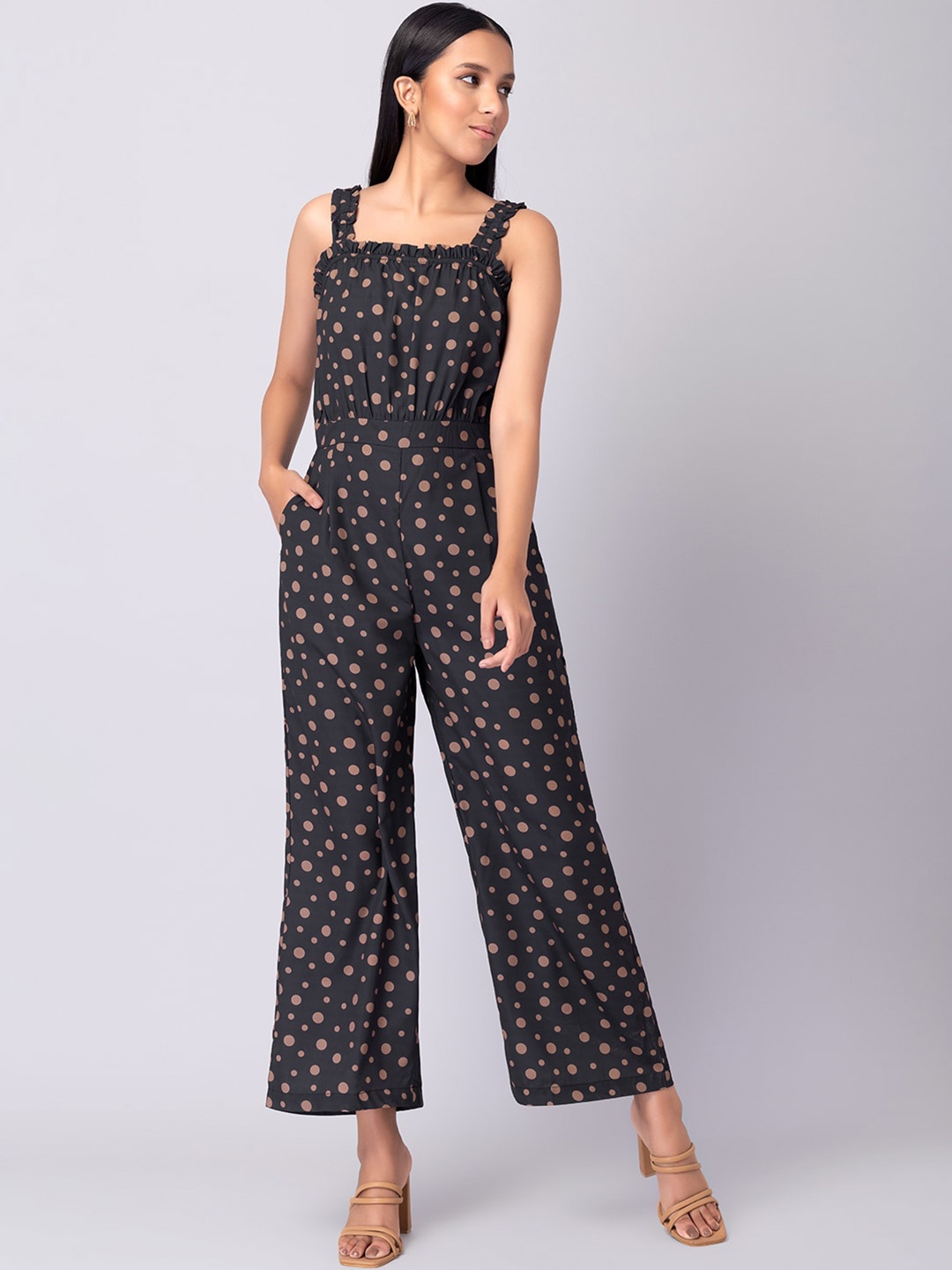 

FabAlley Black & Brown Printed Culotte Jumpsuit