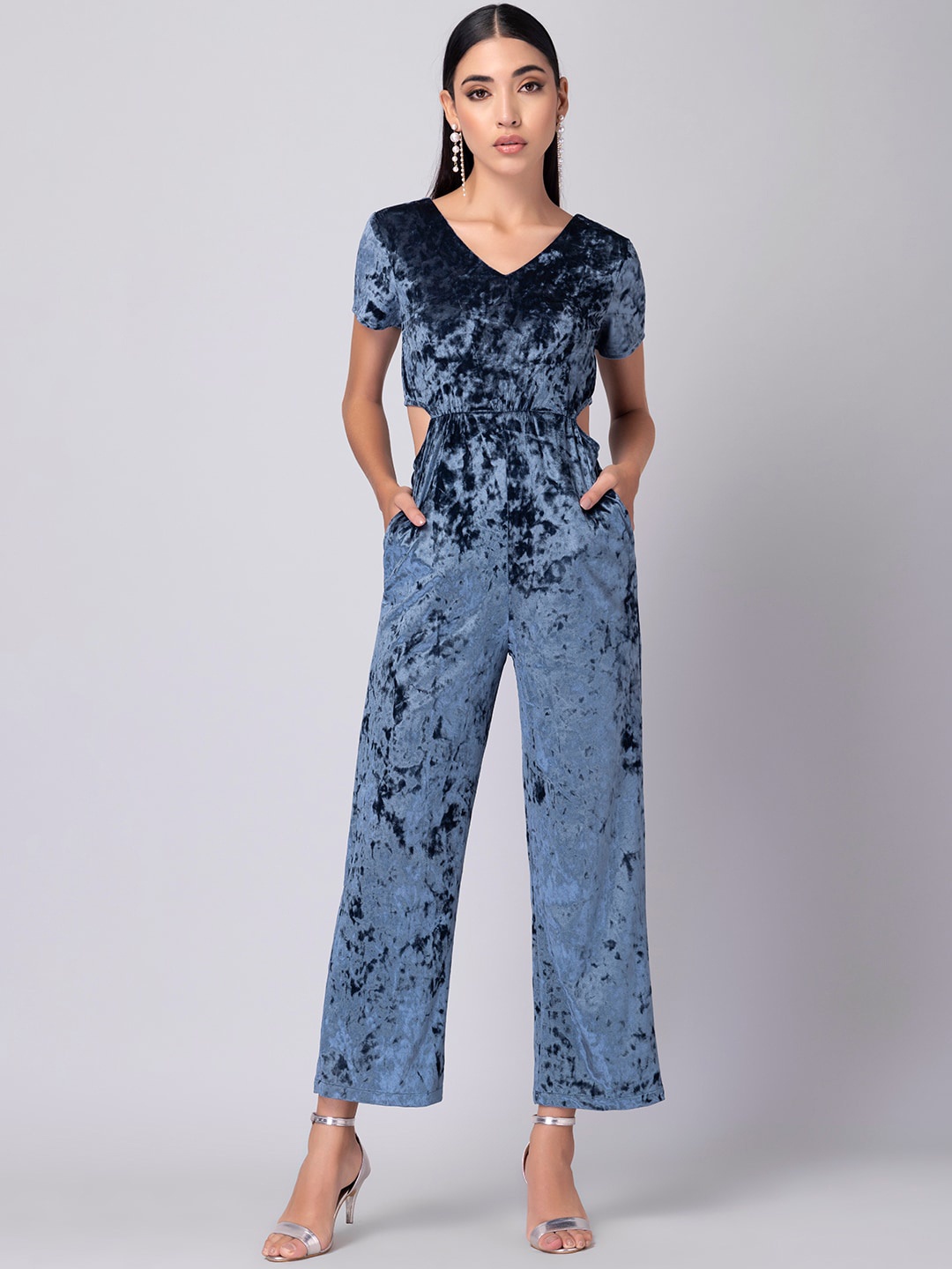 

FabAlley Blue Solid Culotte Jumpsuit