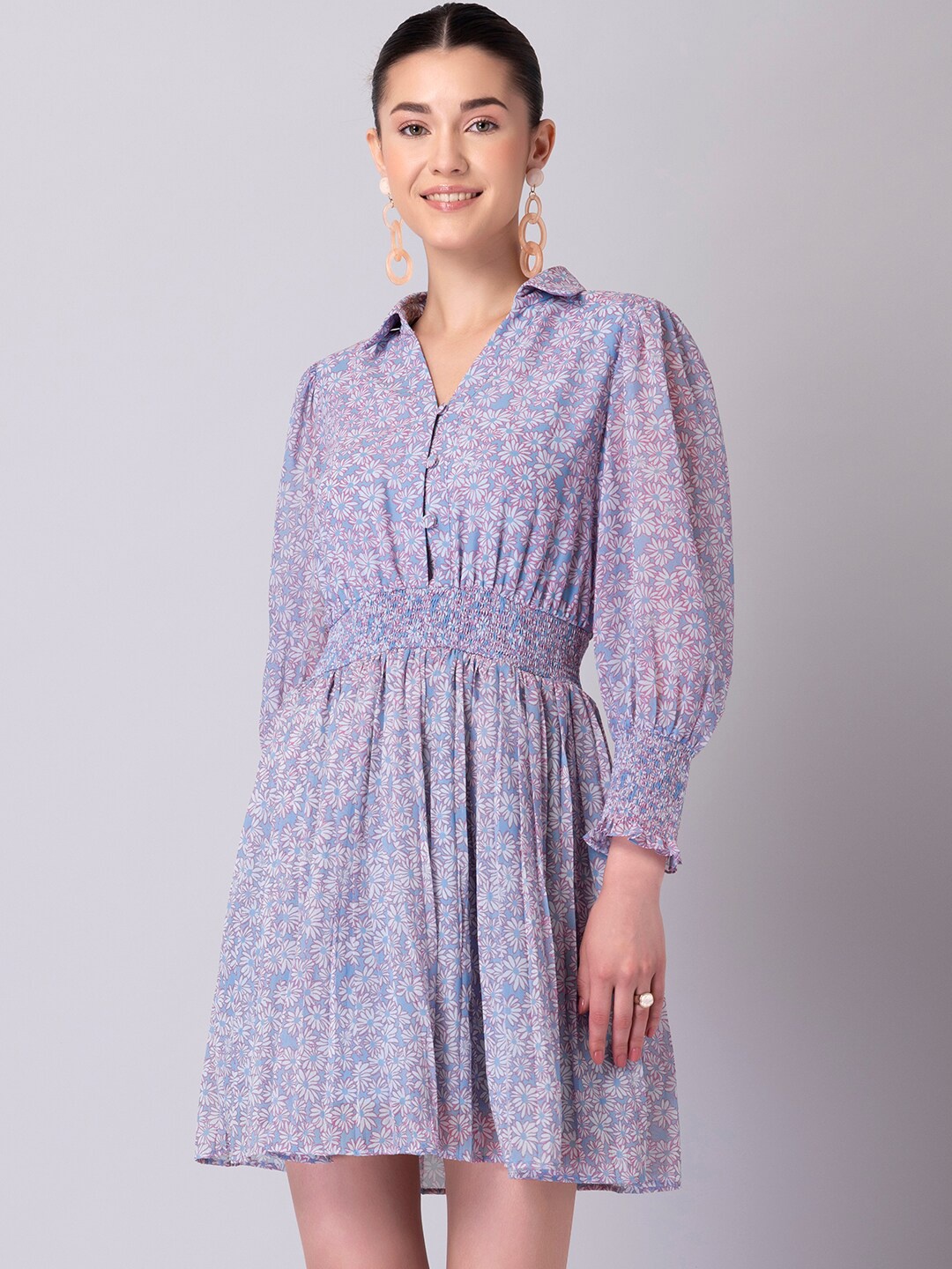 

FabAlley Blue Floral Georgette Dress