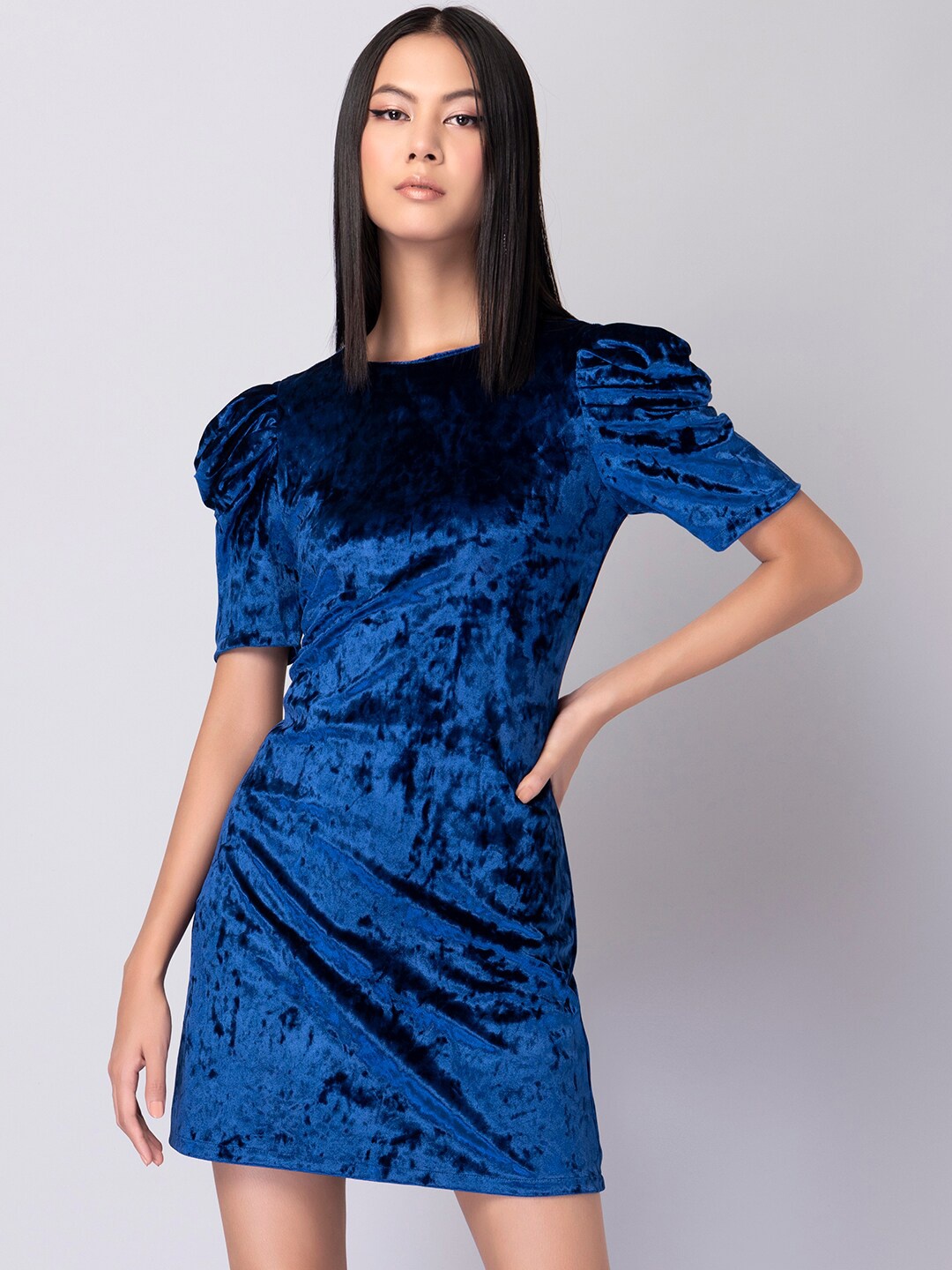 

FabAlley Blue Velvet Sheath Dress