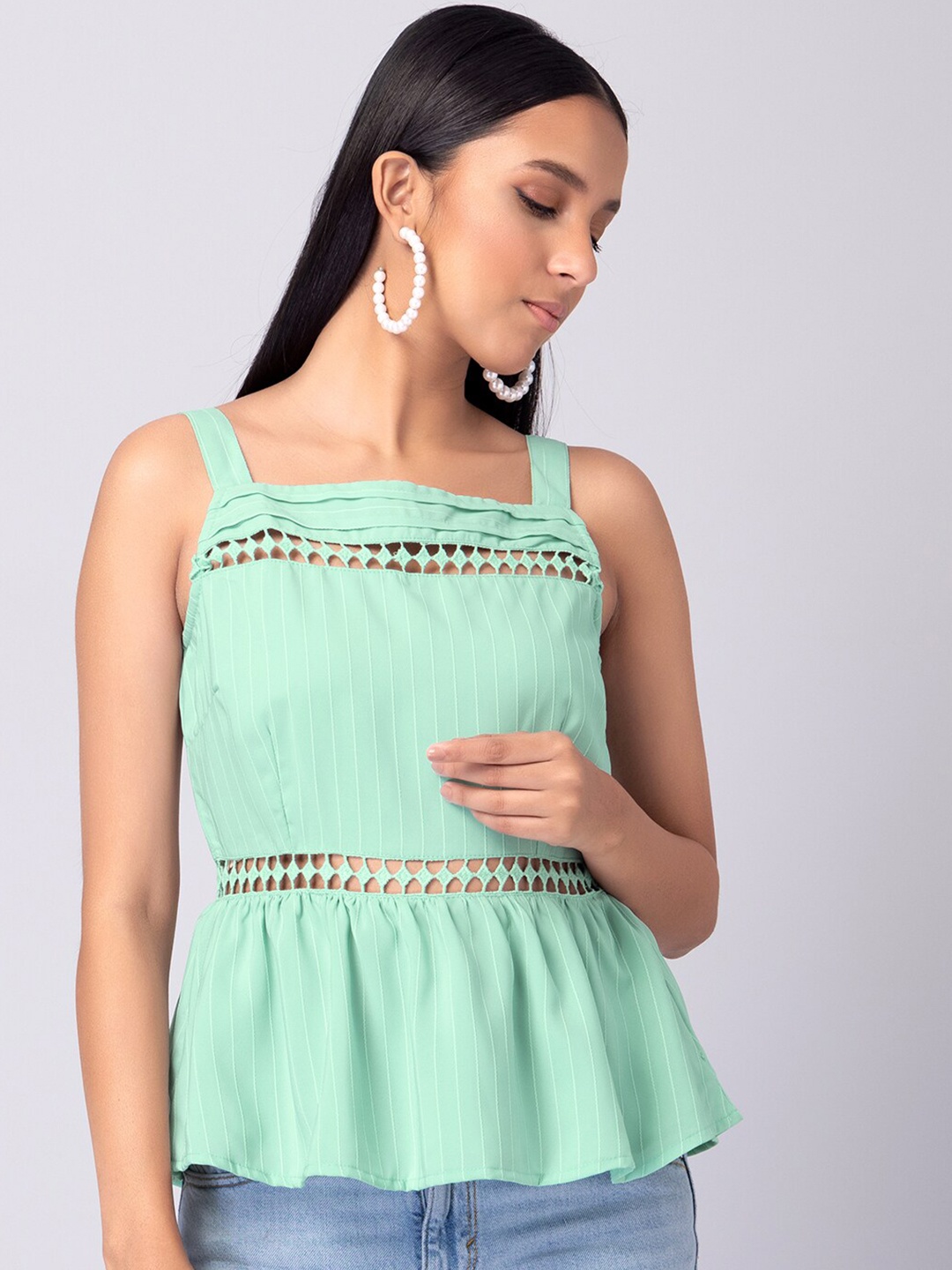 

FabAlley Women Sea Green Georgette Peplum Top