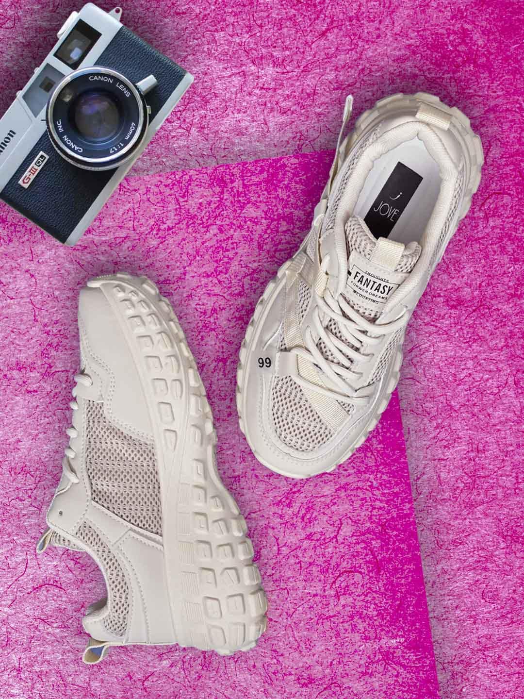 

Jove Women Beige Colourblocked Sneakers