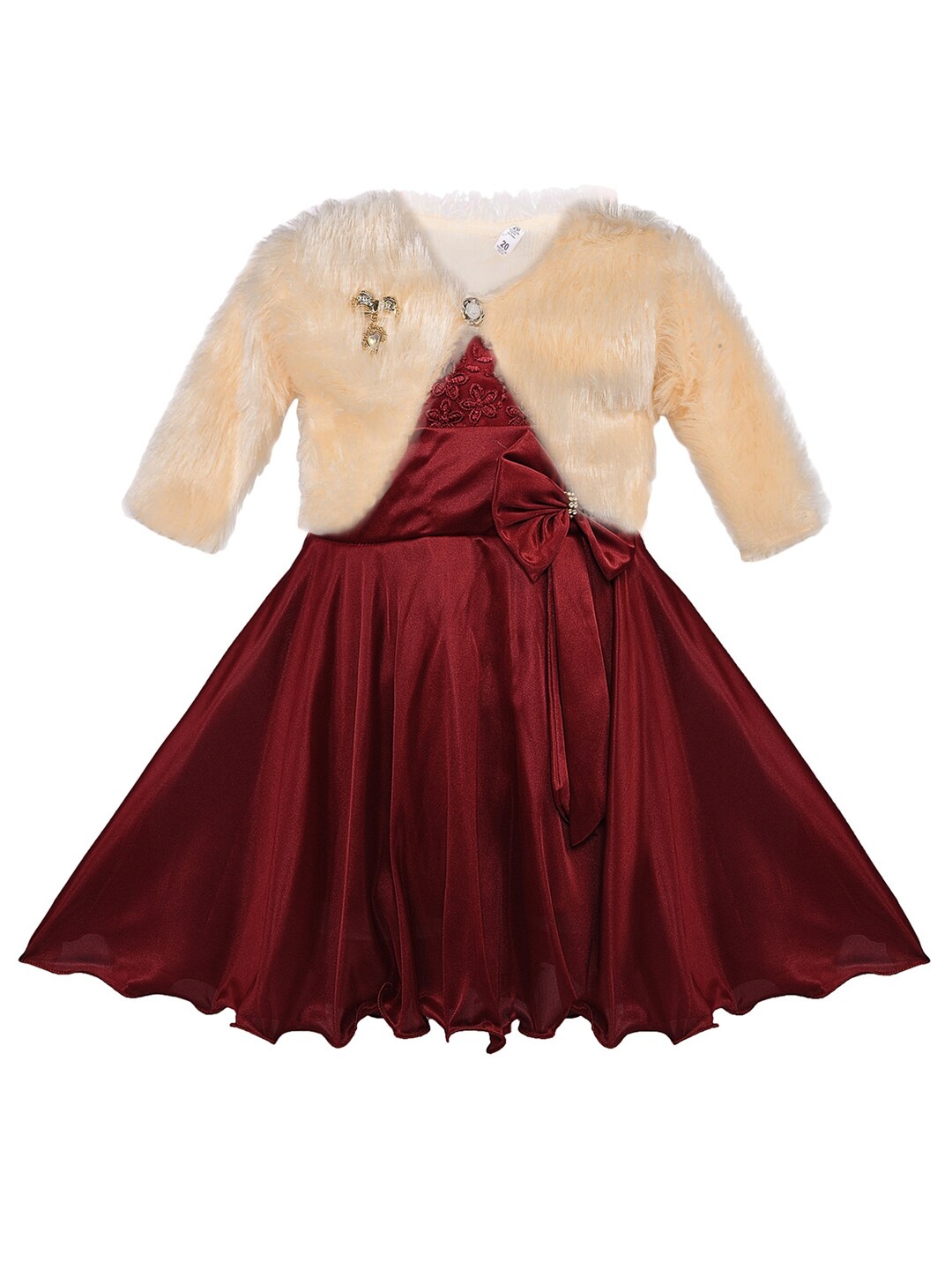 

Wish Karo Girls Maroon & Cream-Coloured Floral Embroidered Fit & Flare Dress With Jacket