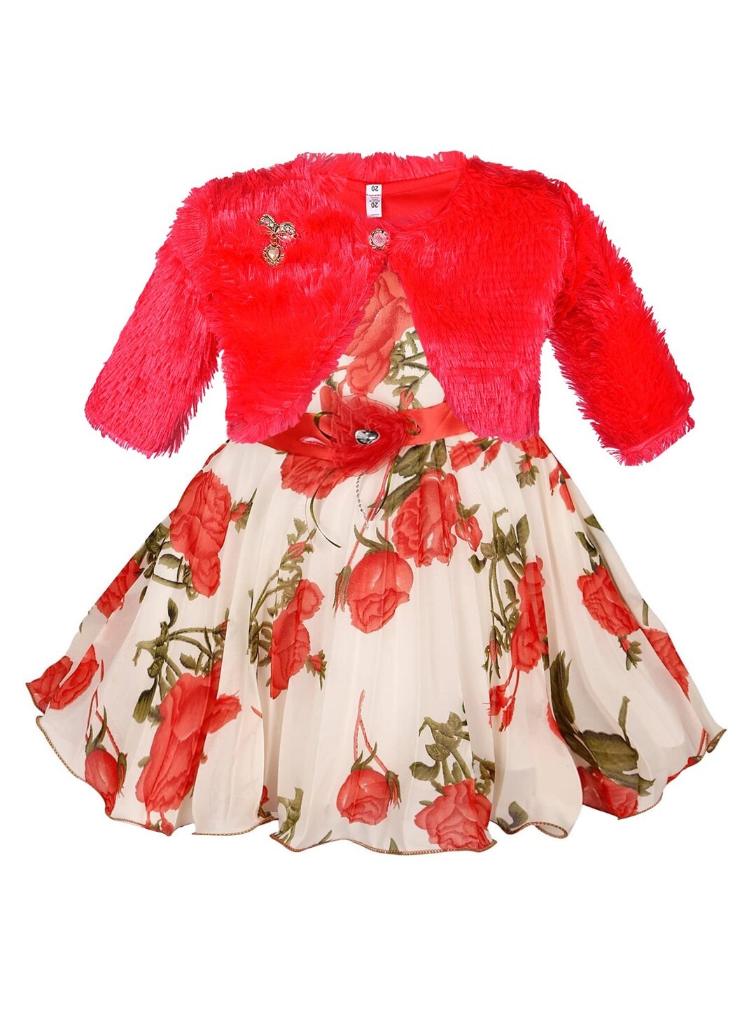 

Wish Karo Red Floral Georgette Dress