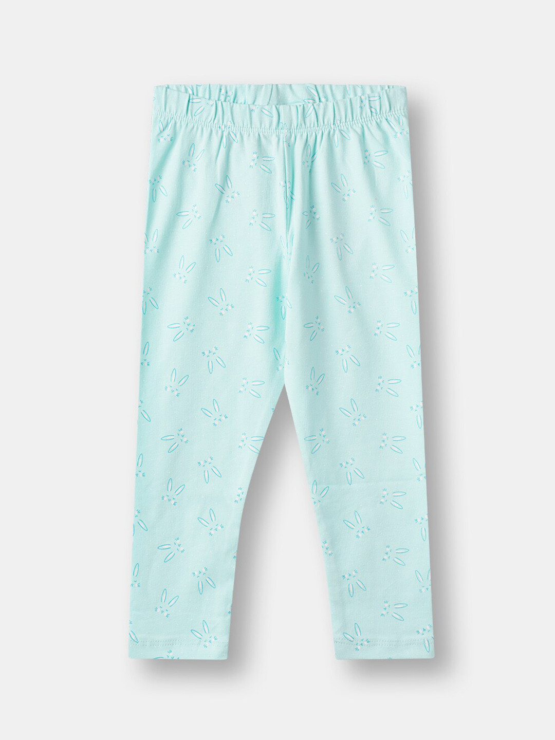 

R&B Girls Blue & White Printed Cotton Ankle-Length Leggings