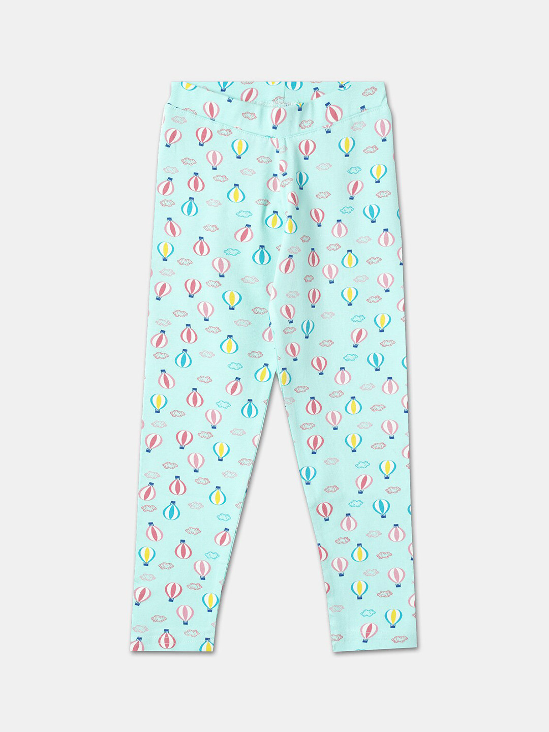 

R&B Girls Green Printed Cotton Ankle-Length Leggings, Blue