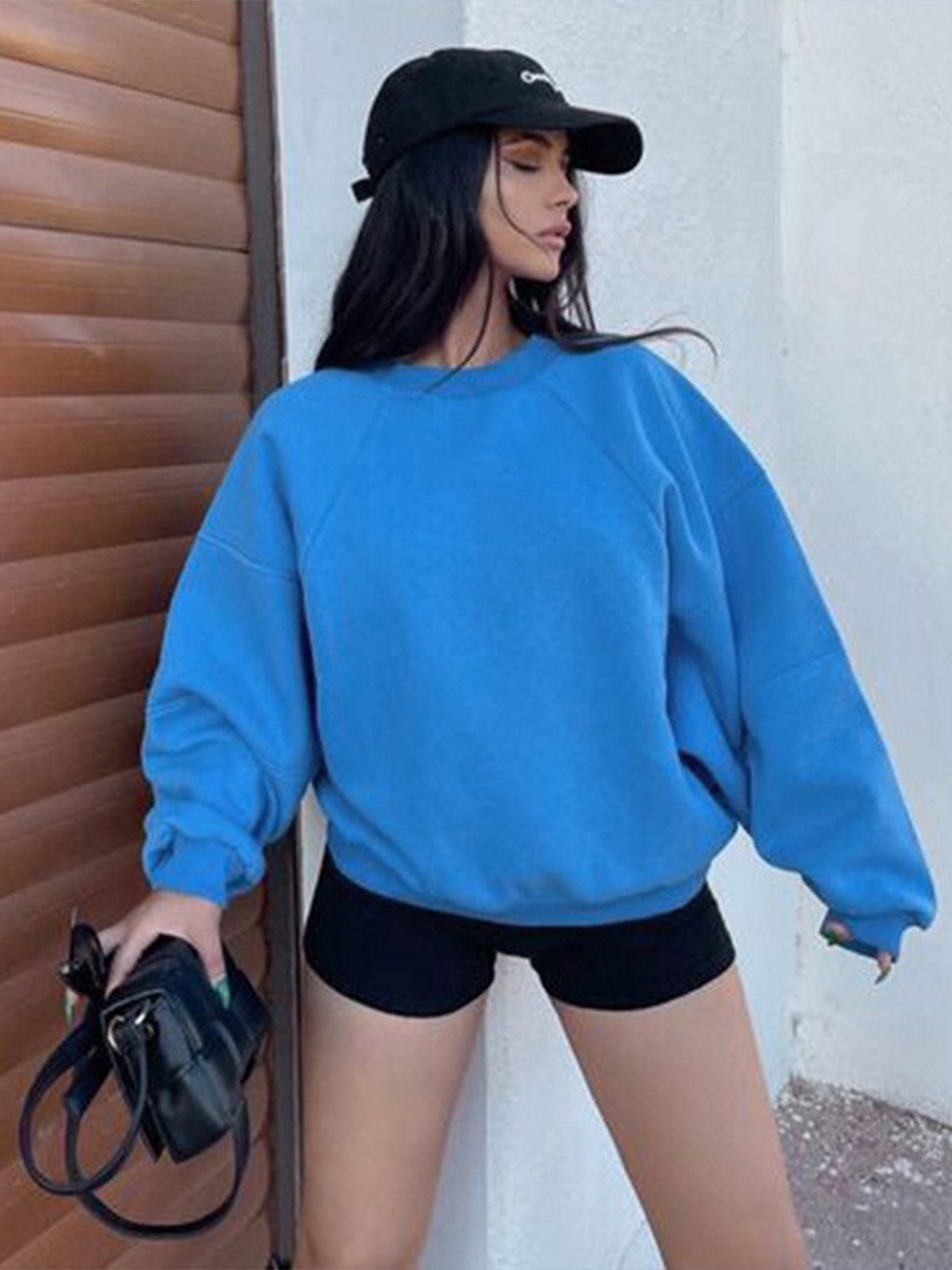 

BoStreet Women Blue Solid Sweatshirt