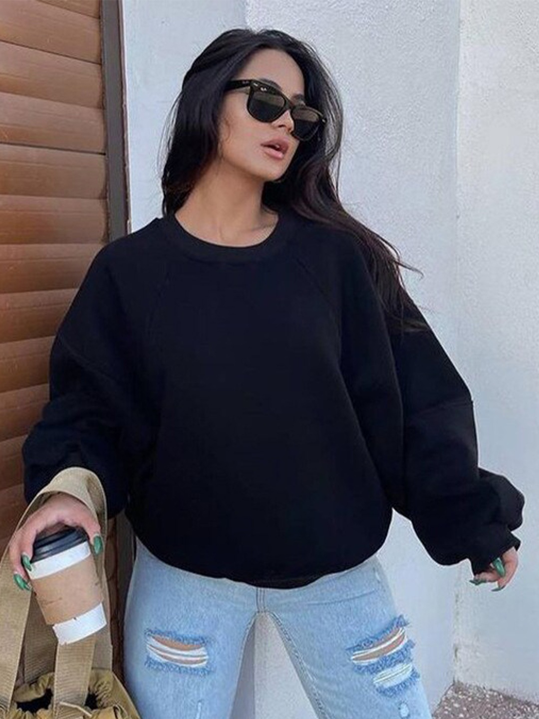 

BoStreet Women Black Solid Sweatshirt