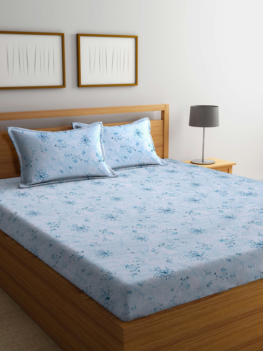 

BOMBAY DYEING Blue & White Floral Cotton 120 TC King Bedsheet with 2 Pillow Covers
