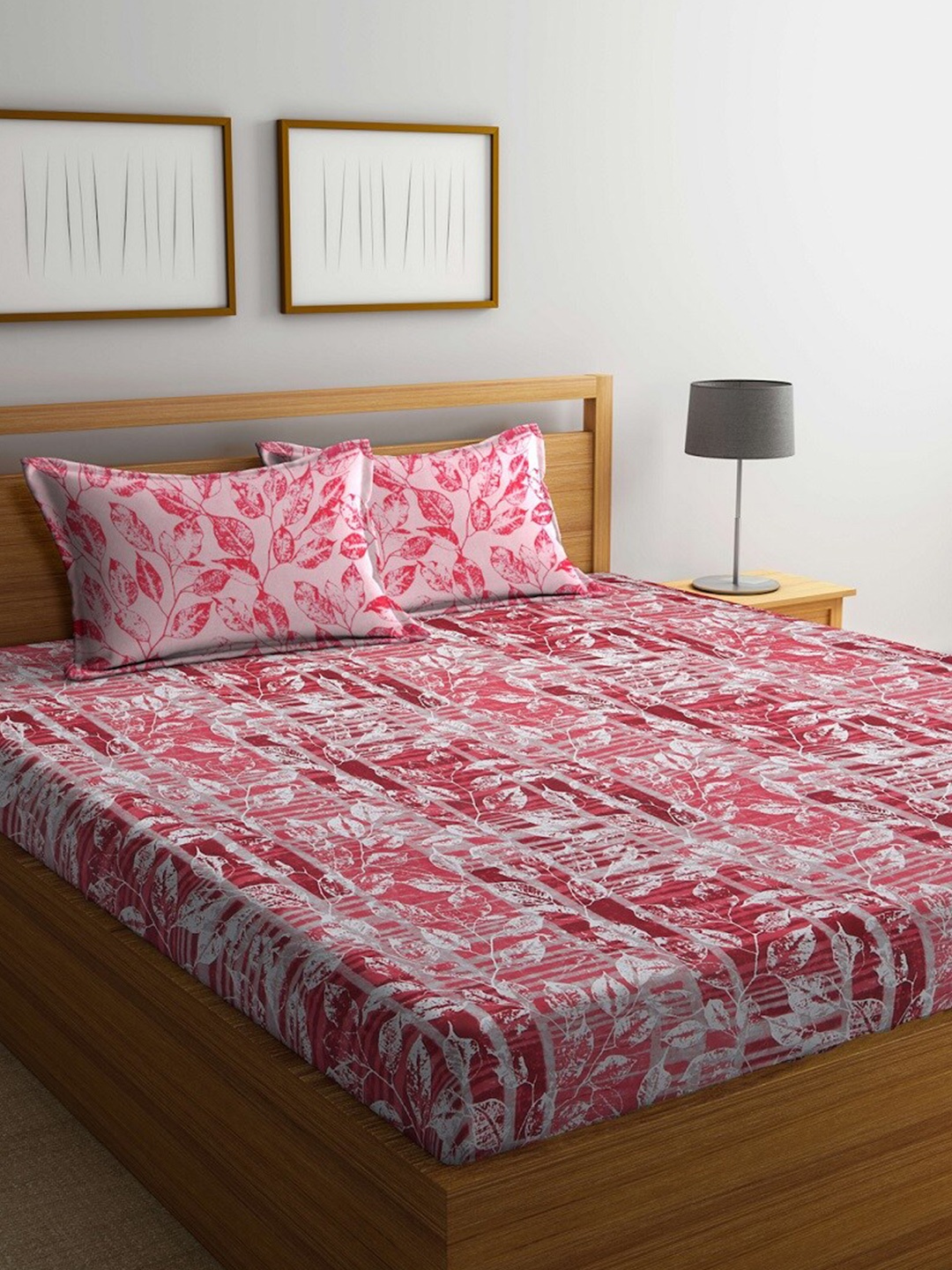 

BOMBAY DYEING Pink & Grey Floral Cotton 96 TC Queen Bedsheet with 2 Pillow Covers