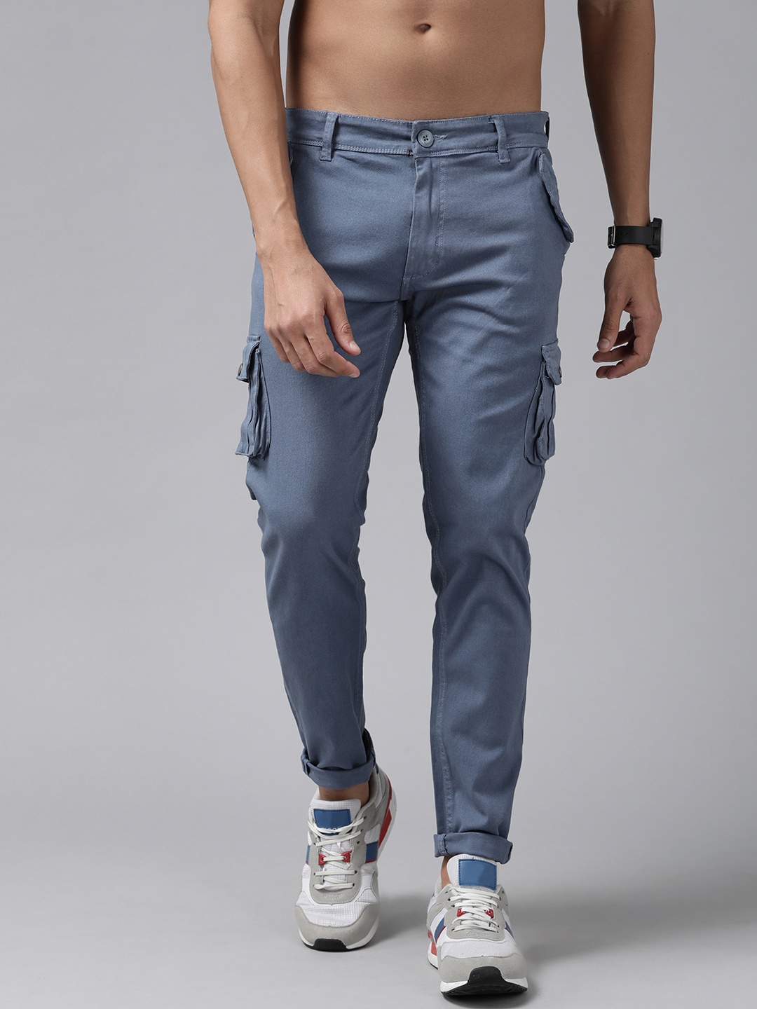 

Roadster Men Blue Solid Cargo Trousers