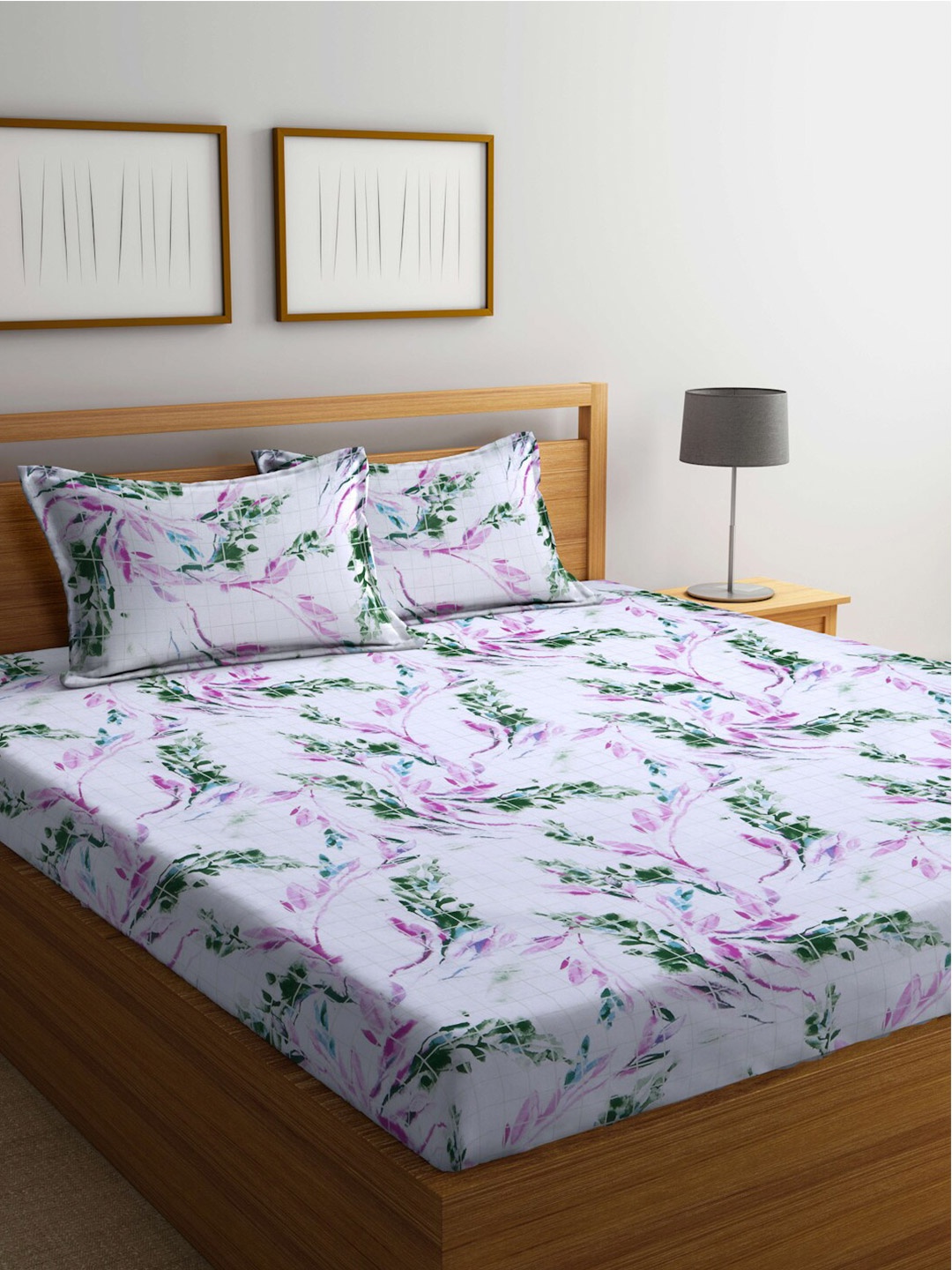 

BOMBAY DYEING Green & White Floral Cotton 144 TC King Bedsheet with 2 Pillow Covers