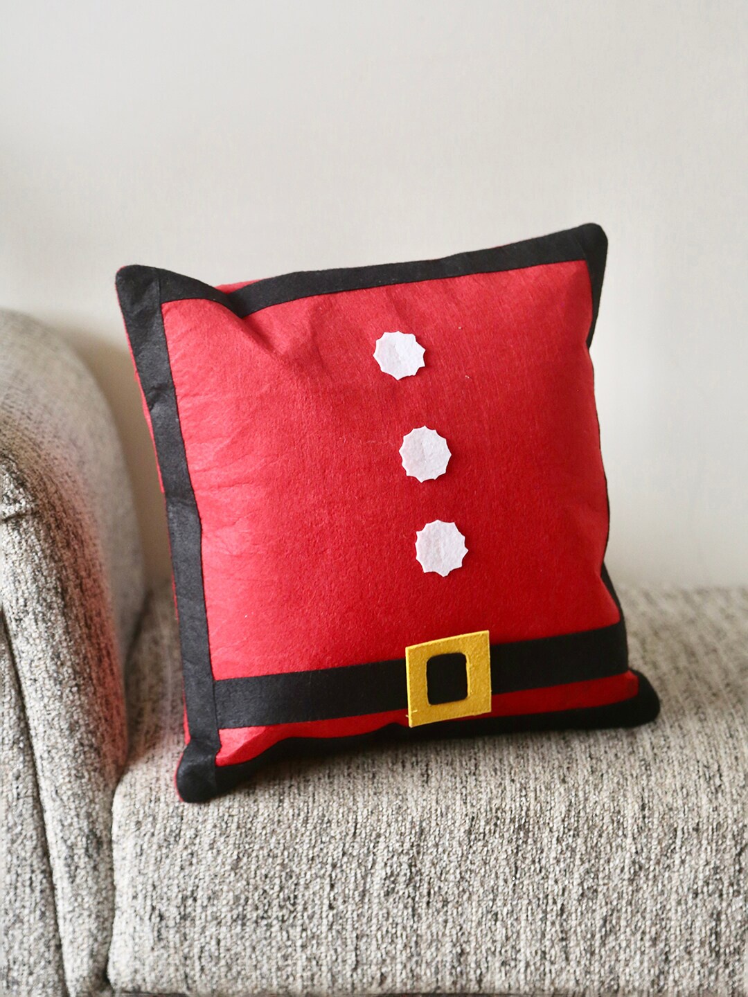 

My Gift Booth Santa Christmas Red & White Geometric Cotton Square Cushion Cover