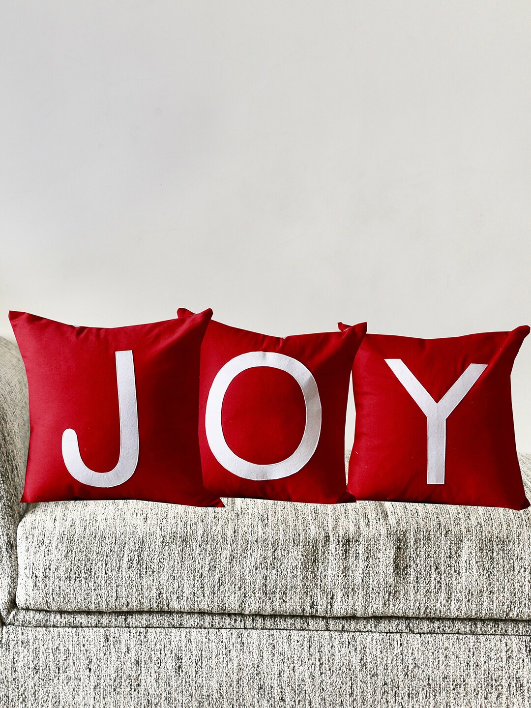 

My Gift Booth Red Set of 3 Printed Cotton Cushions With Covers