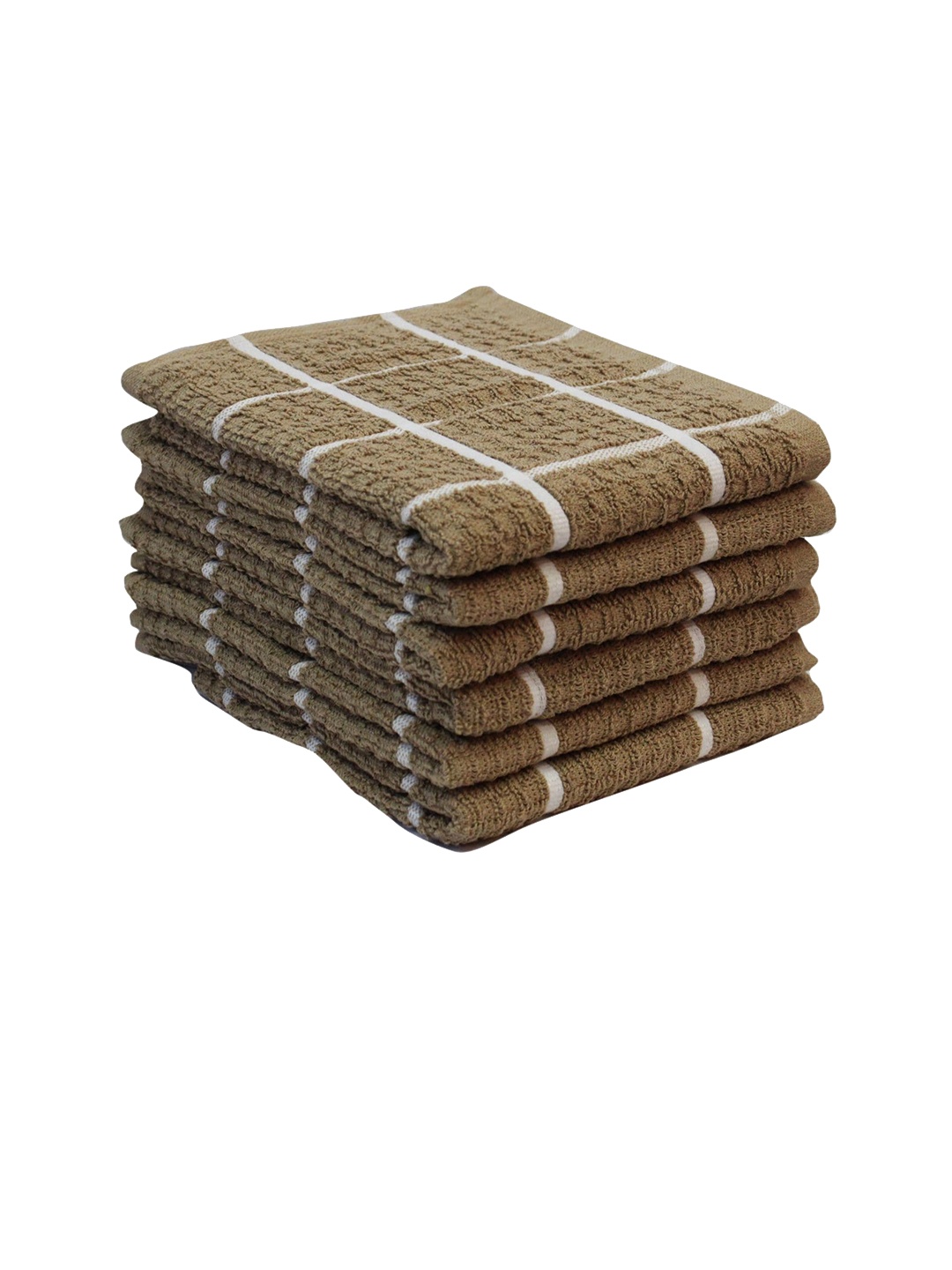 

Lushomes Set Of 6 Beige and White Checked 360 GSM Kitchen Towels
