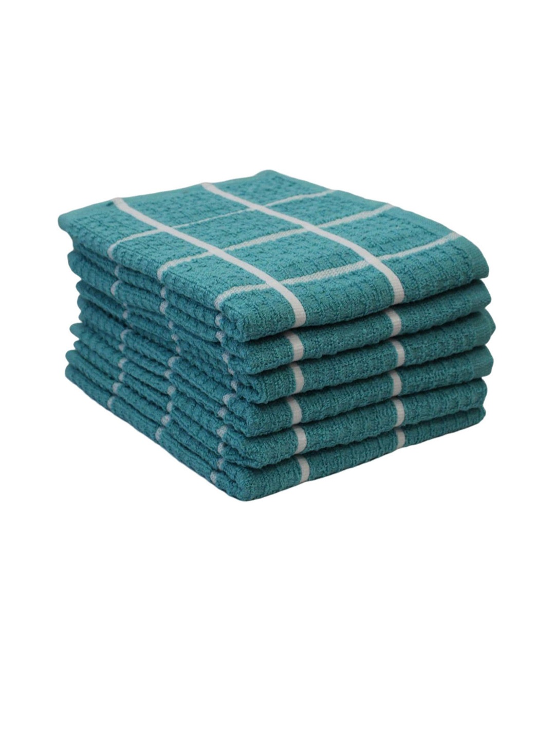 

Lushomes Blue Set Of 6 Checked 360 GSM Cotton Kitchen Towels
