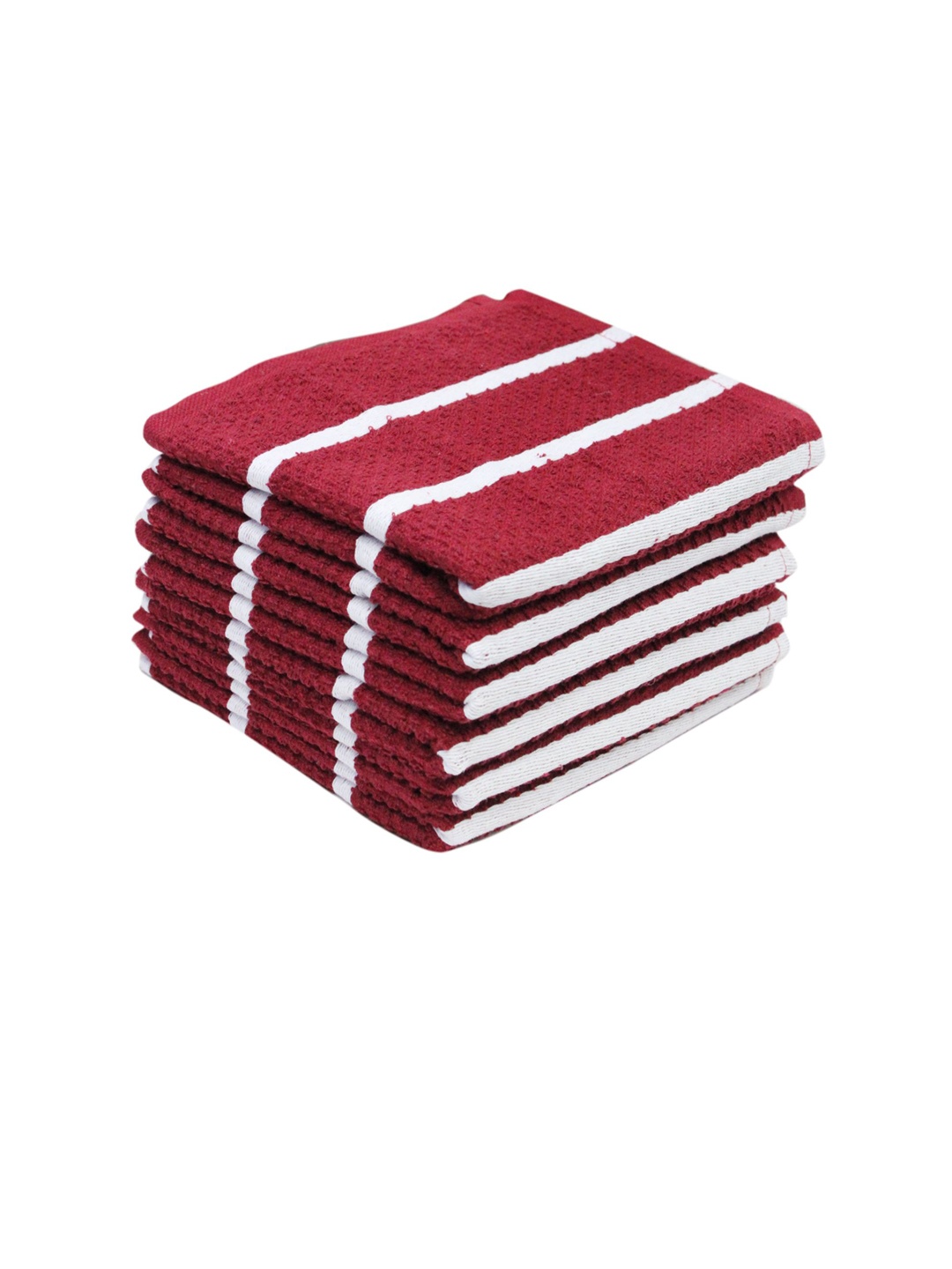 

Lushomes Maroon Set Of 6 Striped 360 GSM Kitchen Towels